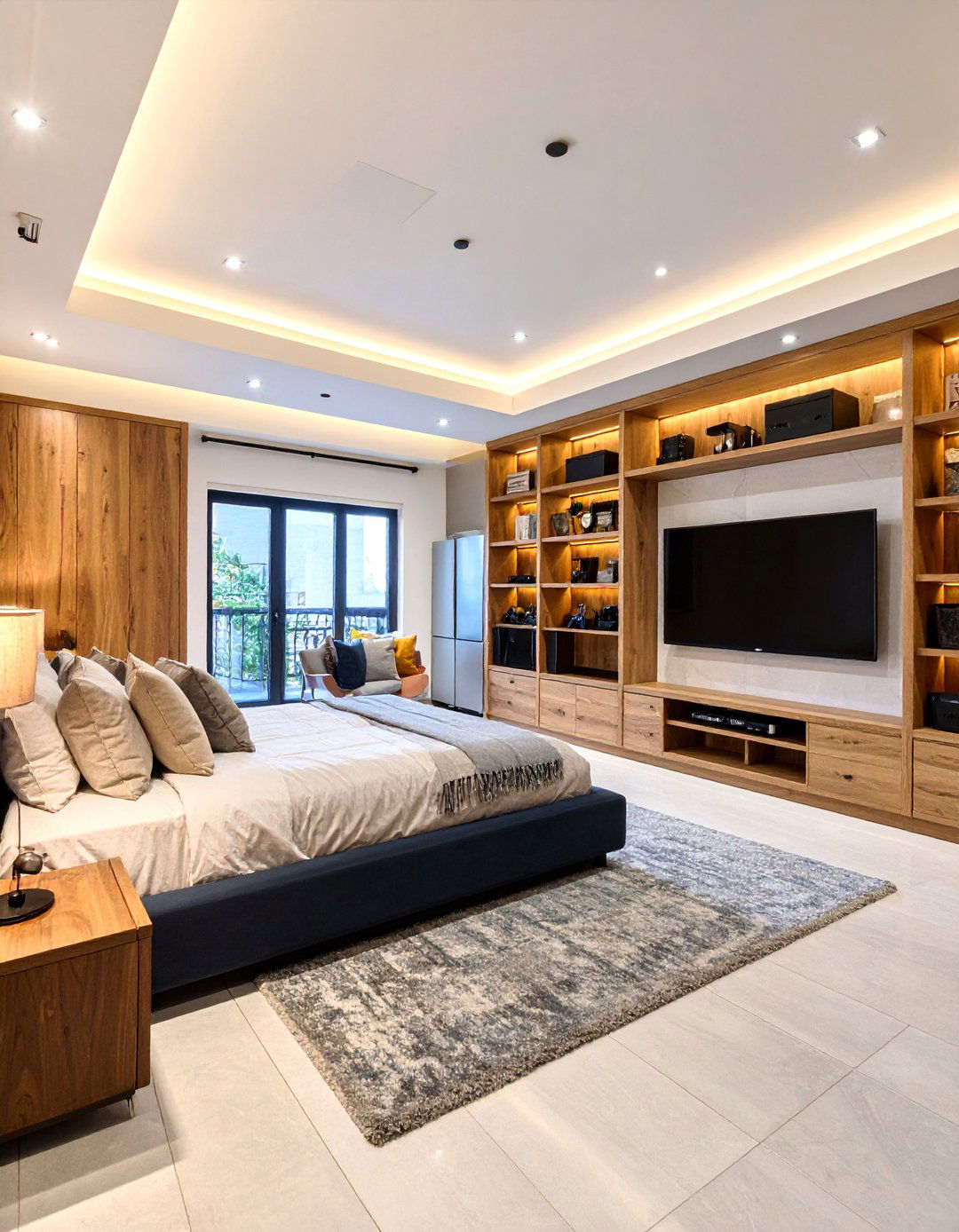 Basement Bedroom with Entertainment Center and Media Wall - 25 Basement Bedroom Ideas