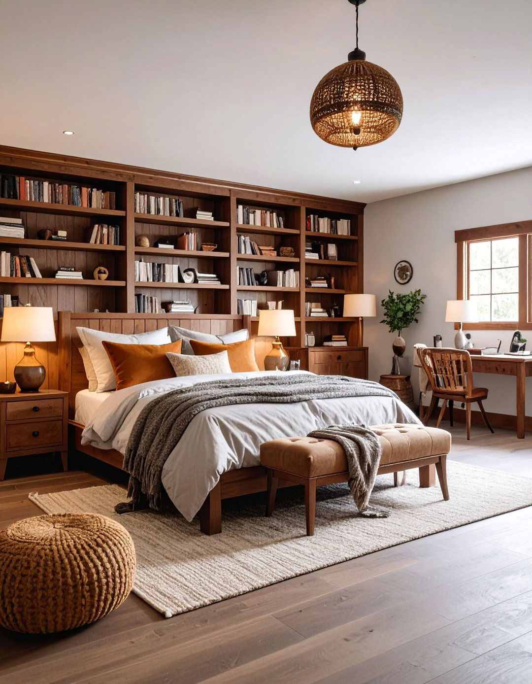 Basement Bedroom with Library and Study Sanctuary Design - 25 Basement Bedroom Ideas