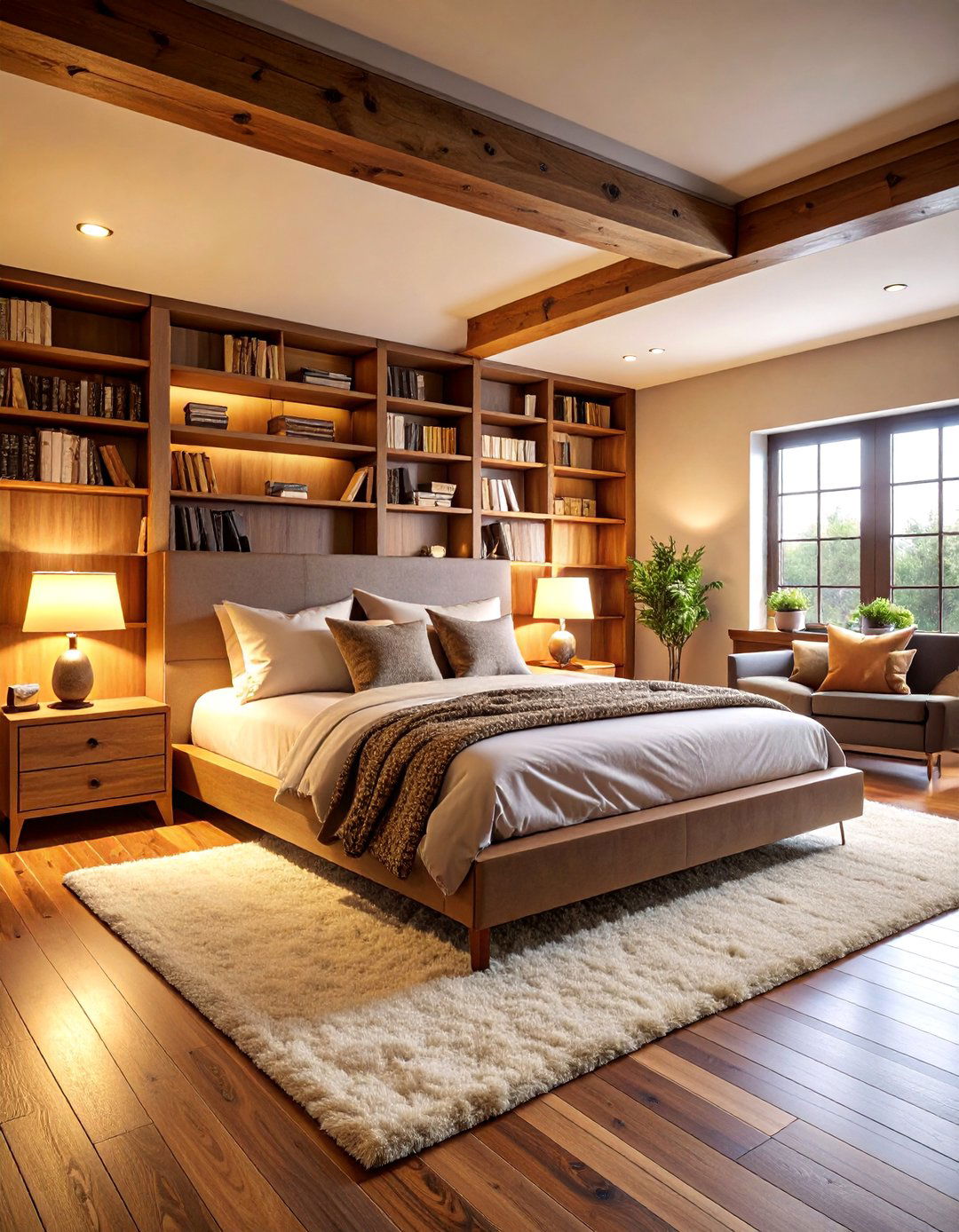 Basement Bedroom with Reading Nook and Built In Bookshelves - 25 Basement Bedroom Ideas