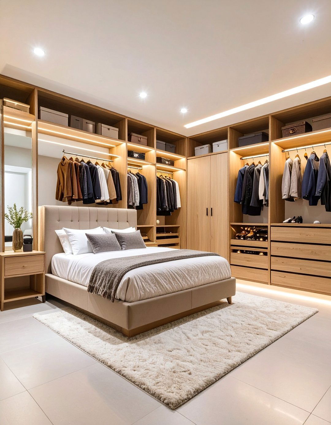 Basement Bedroom with Walk In Closet and Dressing Area - 25 Basement Bedroom Ideas