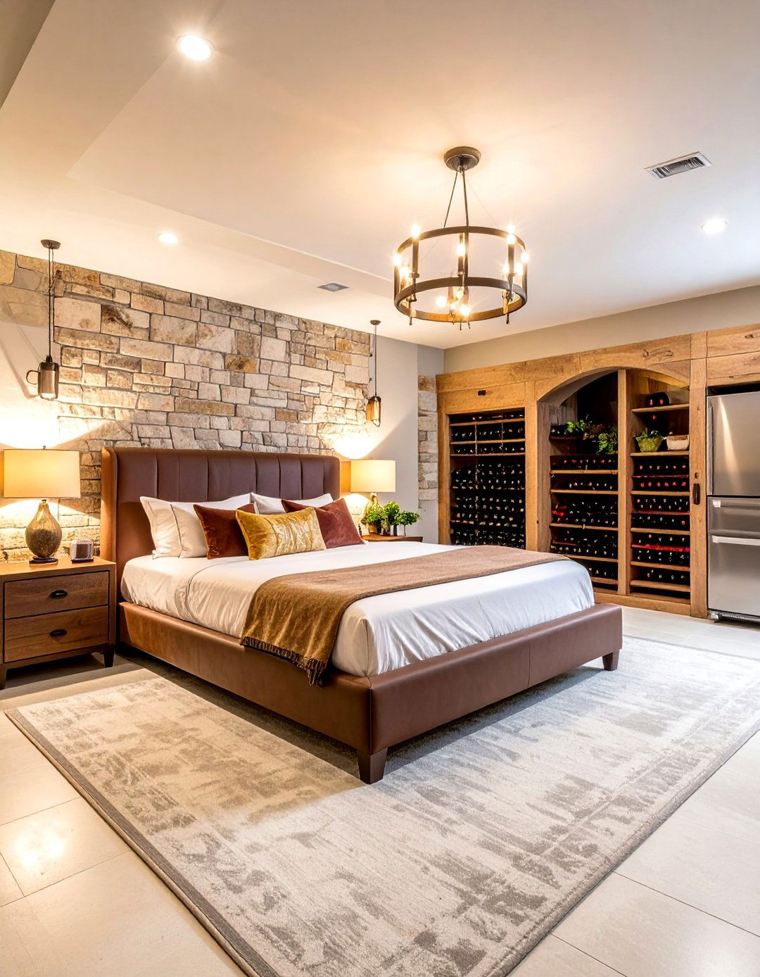 Basement Bedroom with Wine Cellar and Adult Retreat Theme - 25 Basement Bedroom Ideas