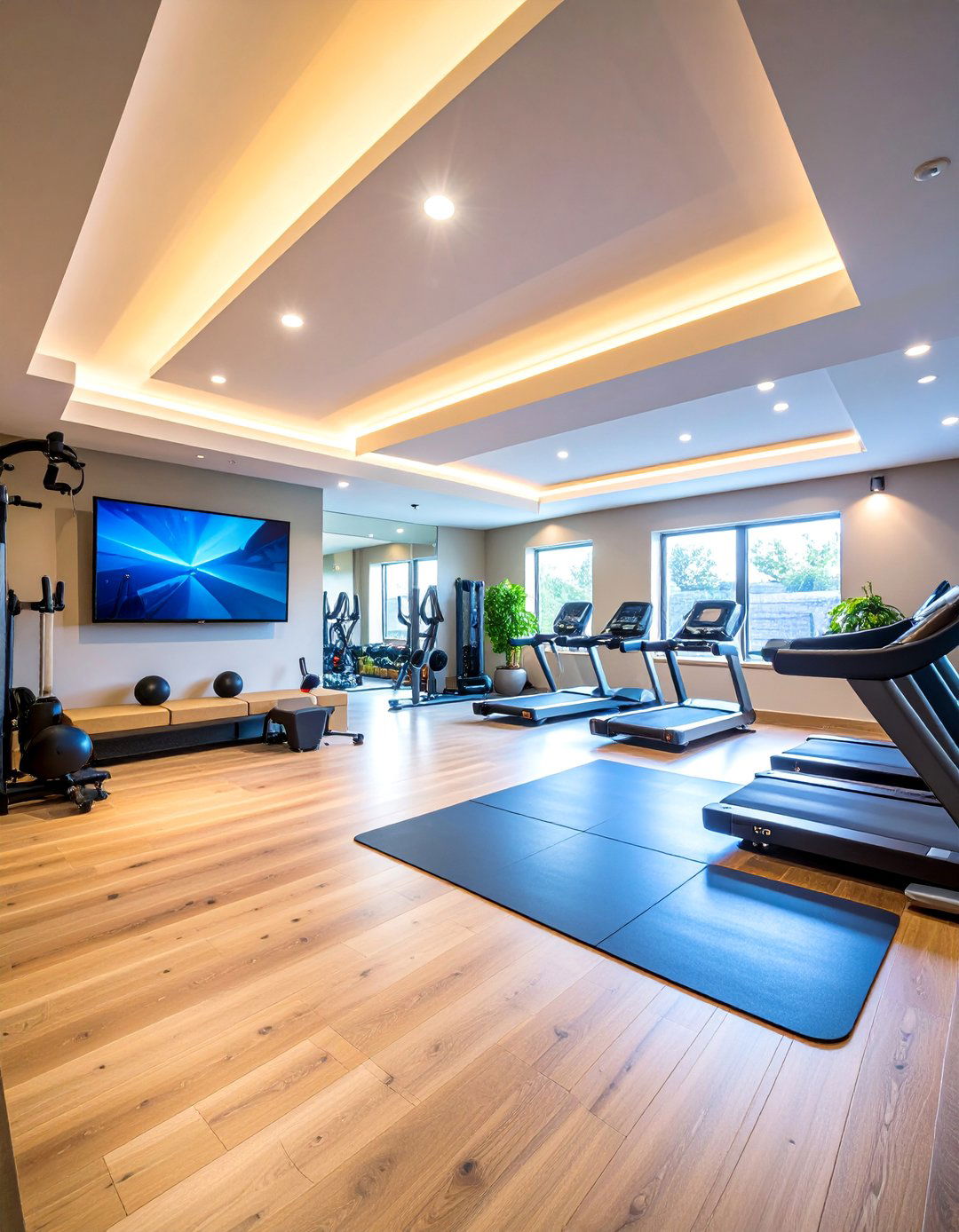 Basement Home Gym with Entertainment - 25 Home Gym Ideas