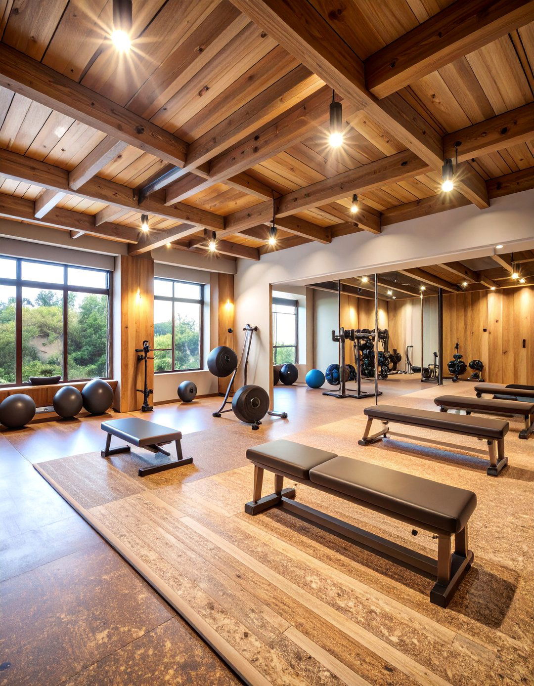 Basement Home Gym with Natural Wood Accents - 25 Small Home Gym Ideas