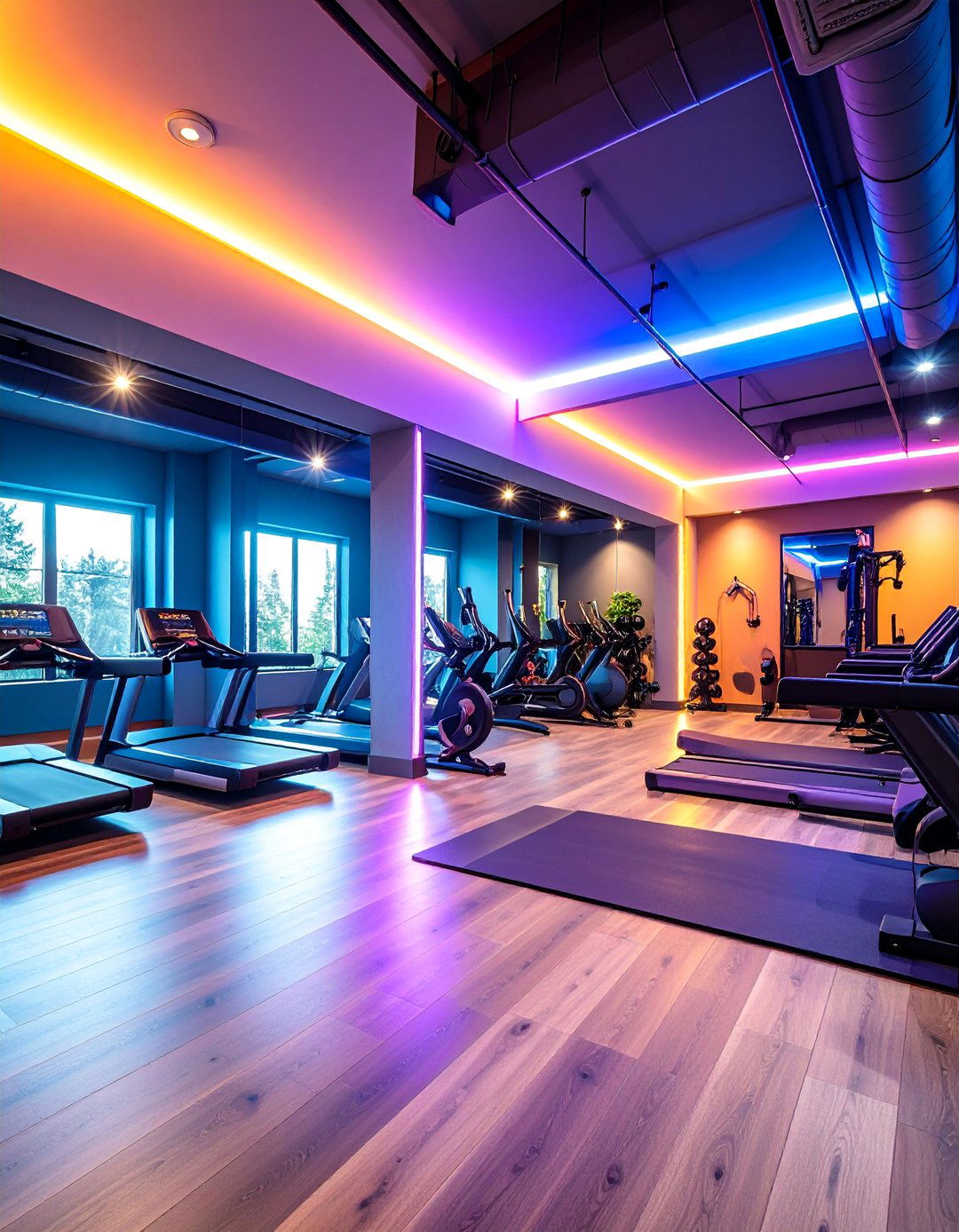 Basement Home Gym with Professional Lighting - 25 Home Gym Ideas