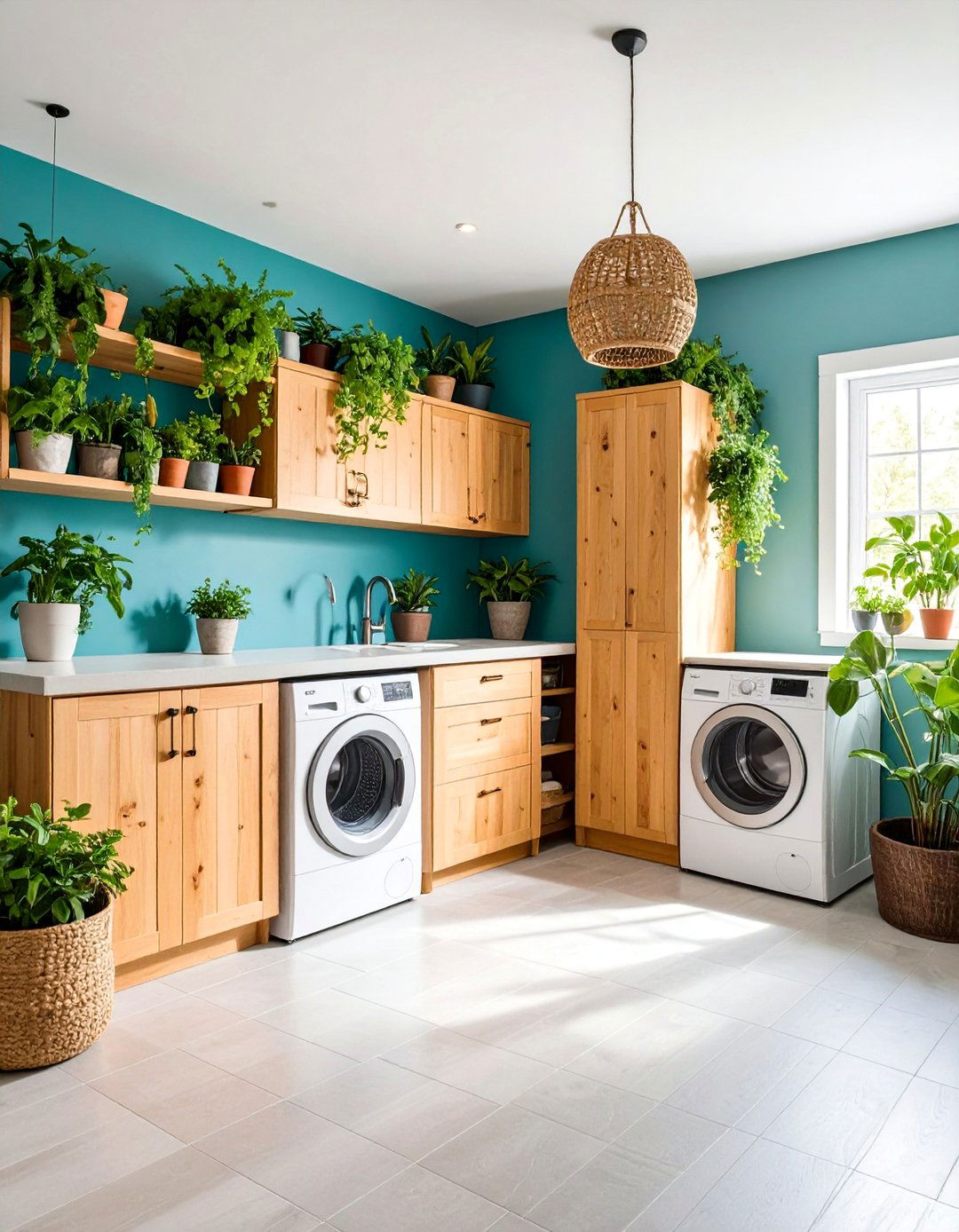 Basement Laundry with Vertical Garden and Natural Elements - 25 basement laundry room ideas