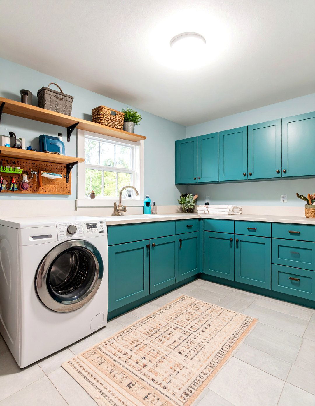Basement Laundry with Workshop Integration and Tool Storage - 25 basement laundry room ideas