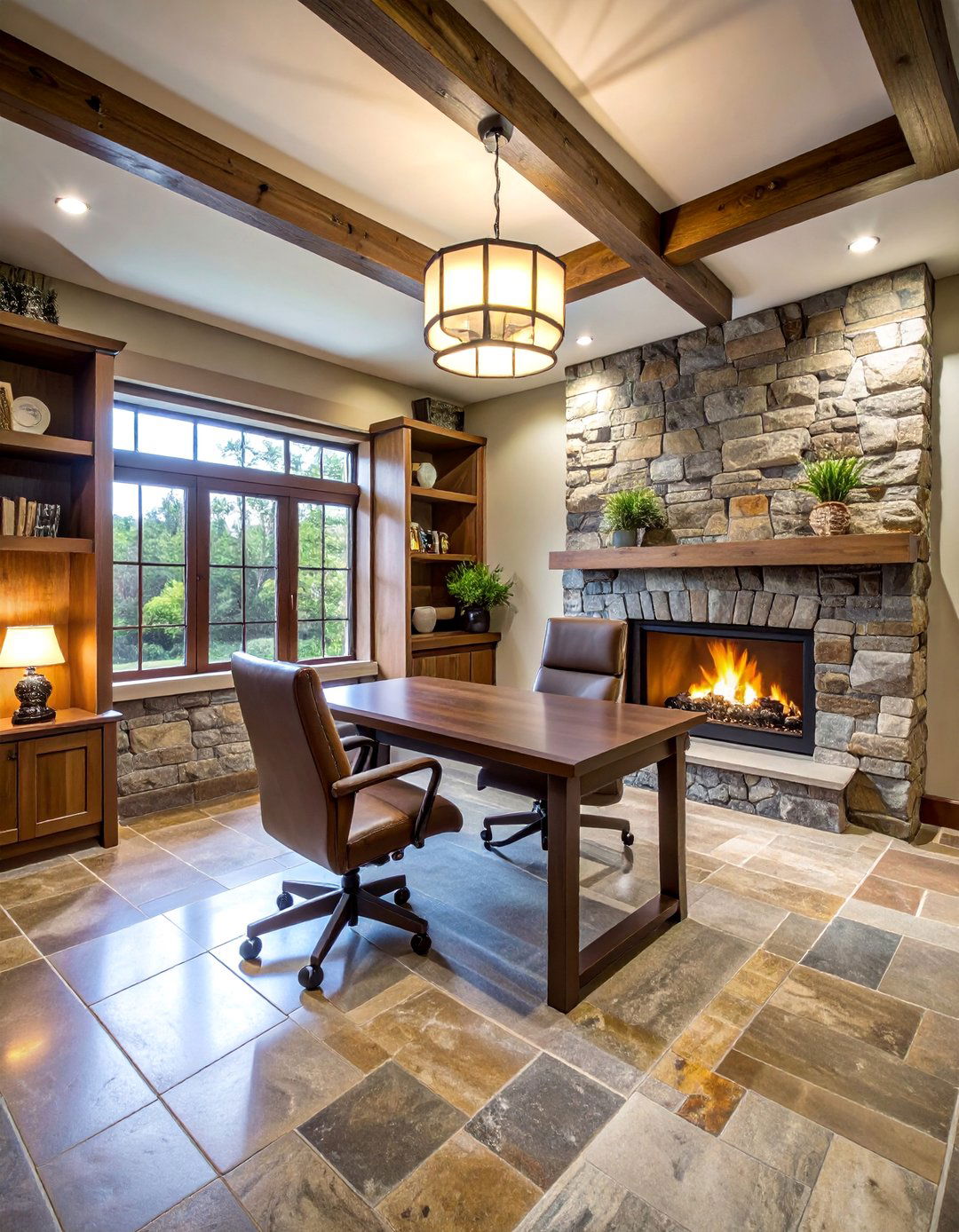 Basement Office with Natural Stone Features - 25 basement office ideas
