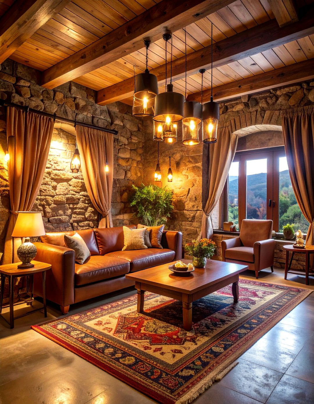 Basement Snug Room with Stone Walls and Warm Lighting - 25 Snug Room Ideas
