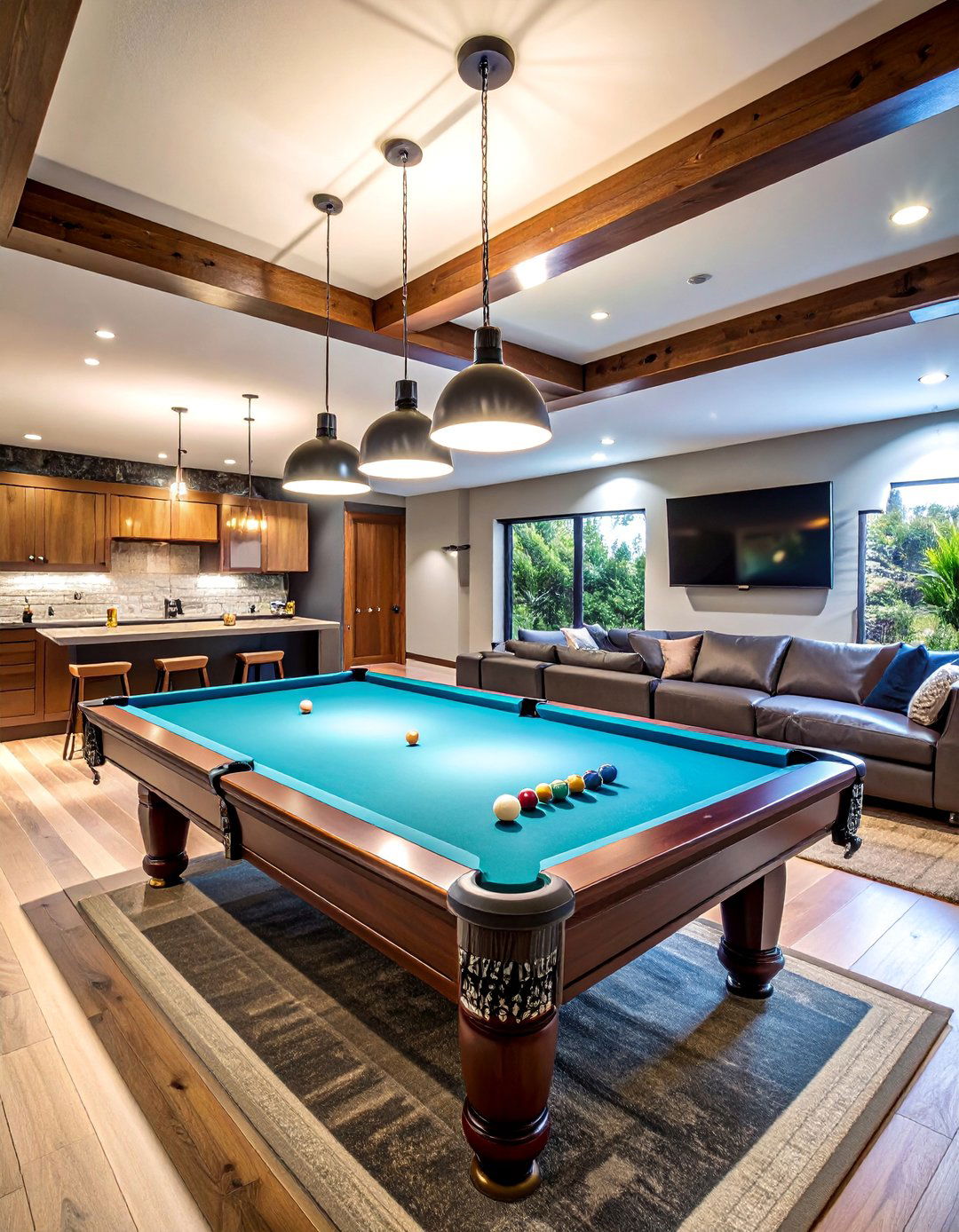 Basement Sports Den with Pool Table - 25 Man Cave Ideas
