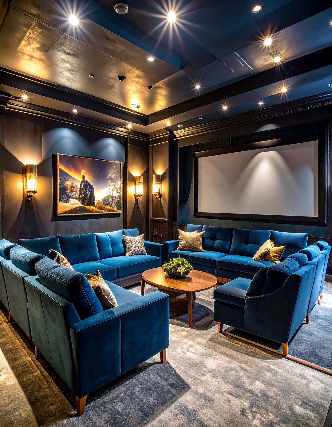 Basement Theater Cave with Dark Mood Lighting - 25 Small Media Room Ideas