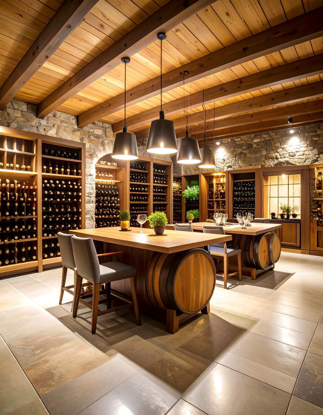 Basement Wine Cellar with Gaming Integration - 25 Basement Game Room Ideas