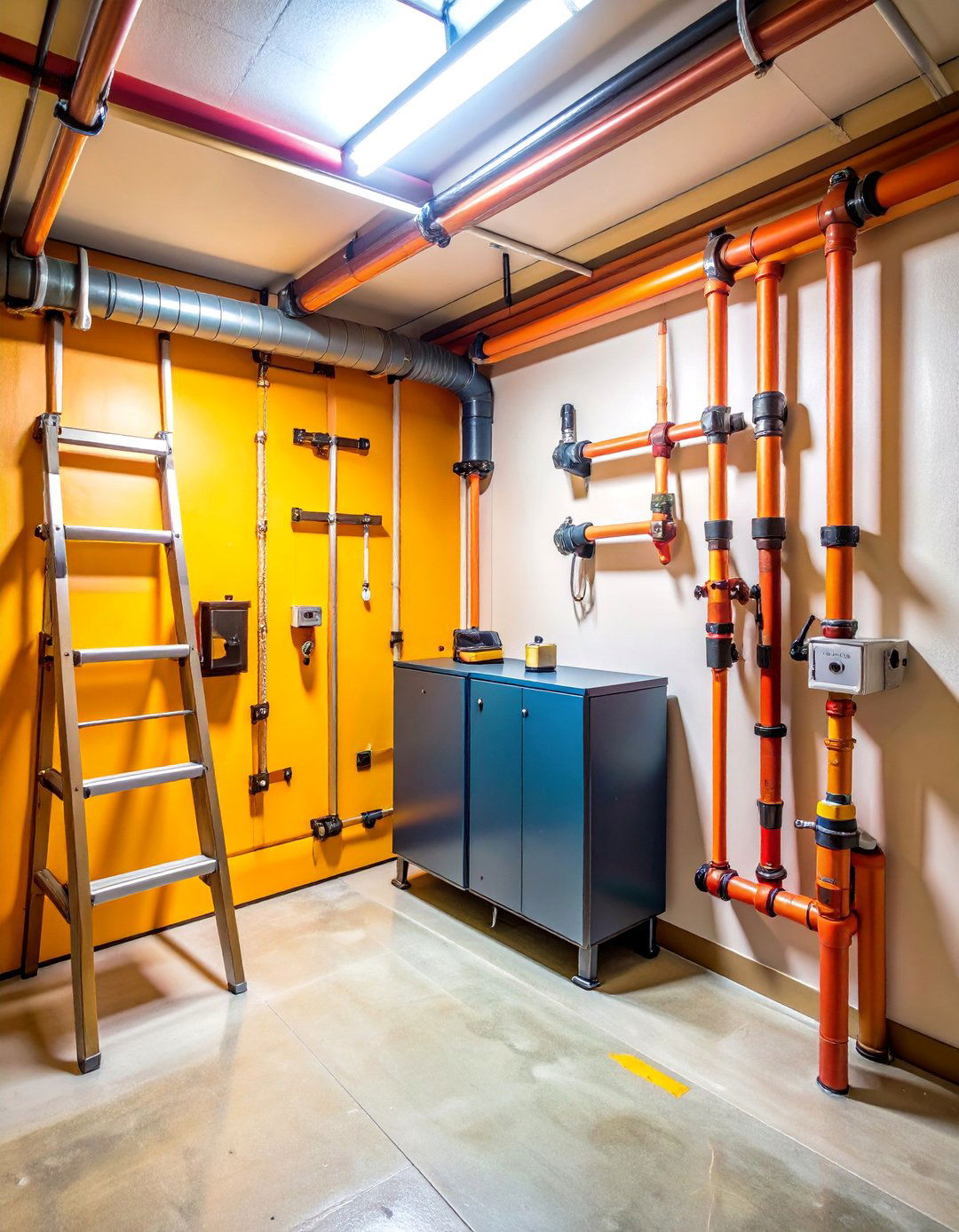 Basement Workshop Ladder Storage Behind Furnace Area - 25 Ladder Storage Ideas