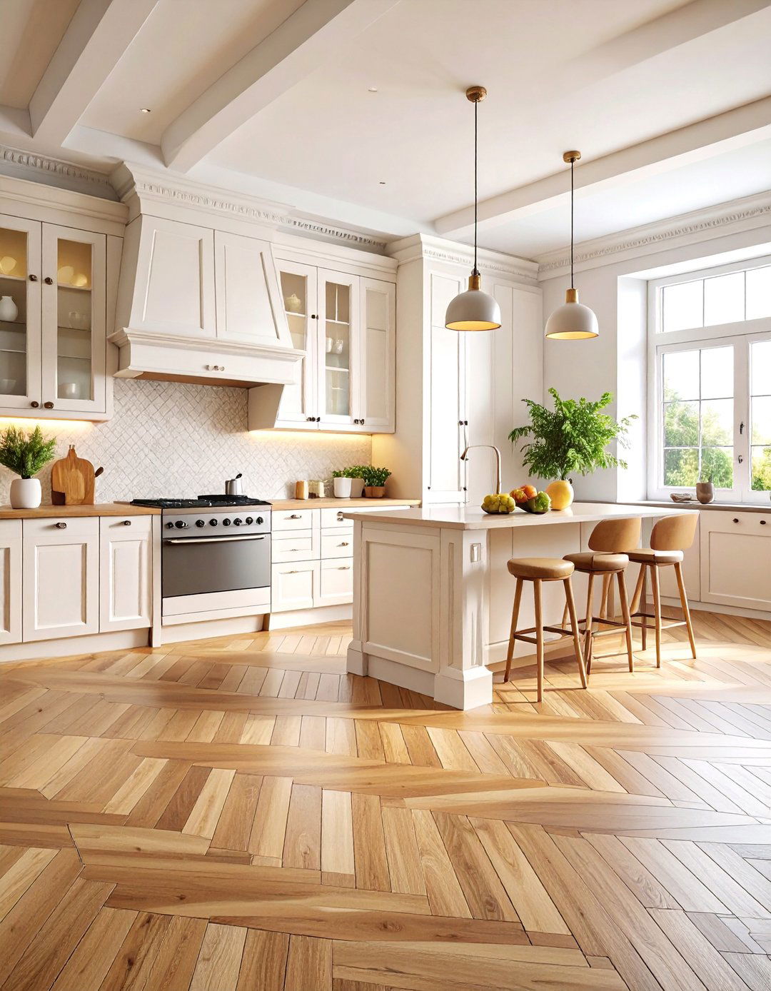 Basket Weave Parquet Kitchen Floor with Classic Appeal - 25 Kitchen Floor Ideas