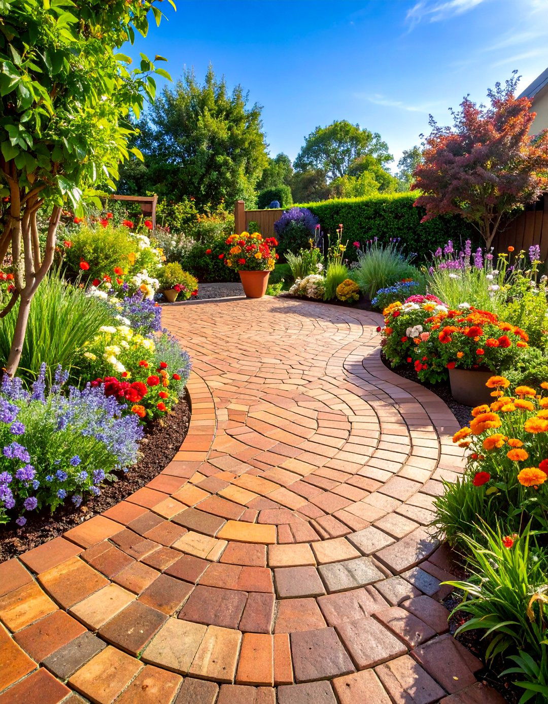 Basket Weave Paver Patio with Cottage Garden Style - 25 Paver Patio Ideas