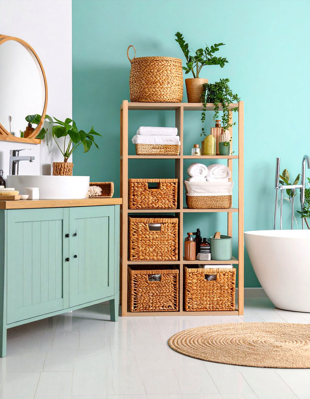 Basket and Bin Coordination System with Size and Color Matching - 25 Bathroom Organization Ideas