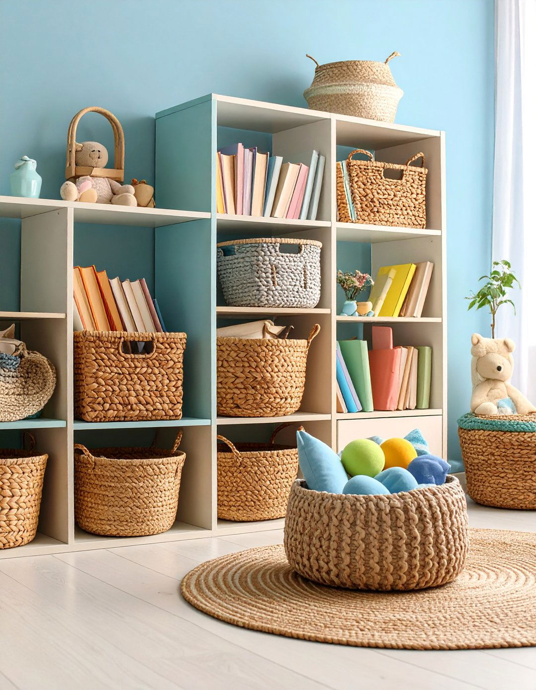 Basket and Container Organization - 25 Bookshelf Organization Ideas
