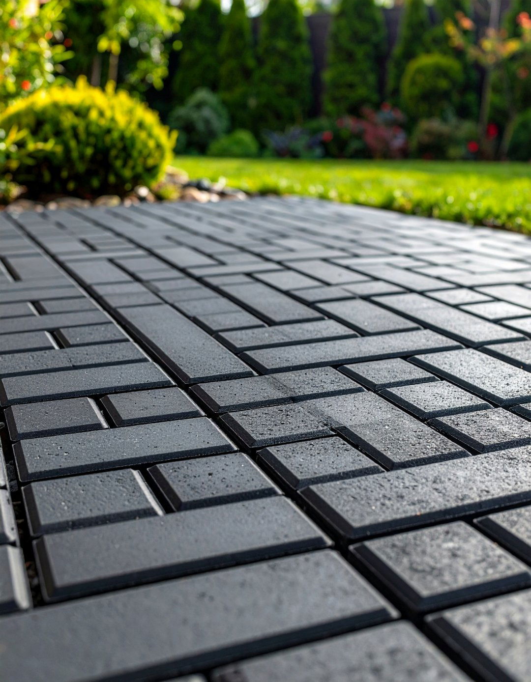 Basketweave Black Brick Pattern - 25 Black Brick Walkway Ideas