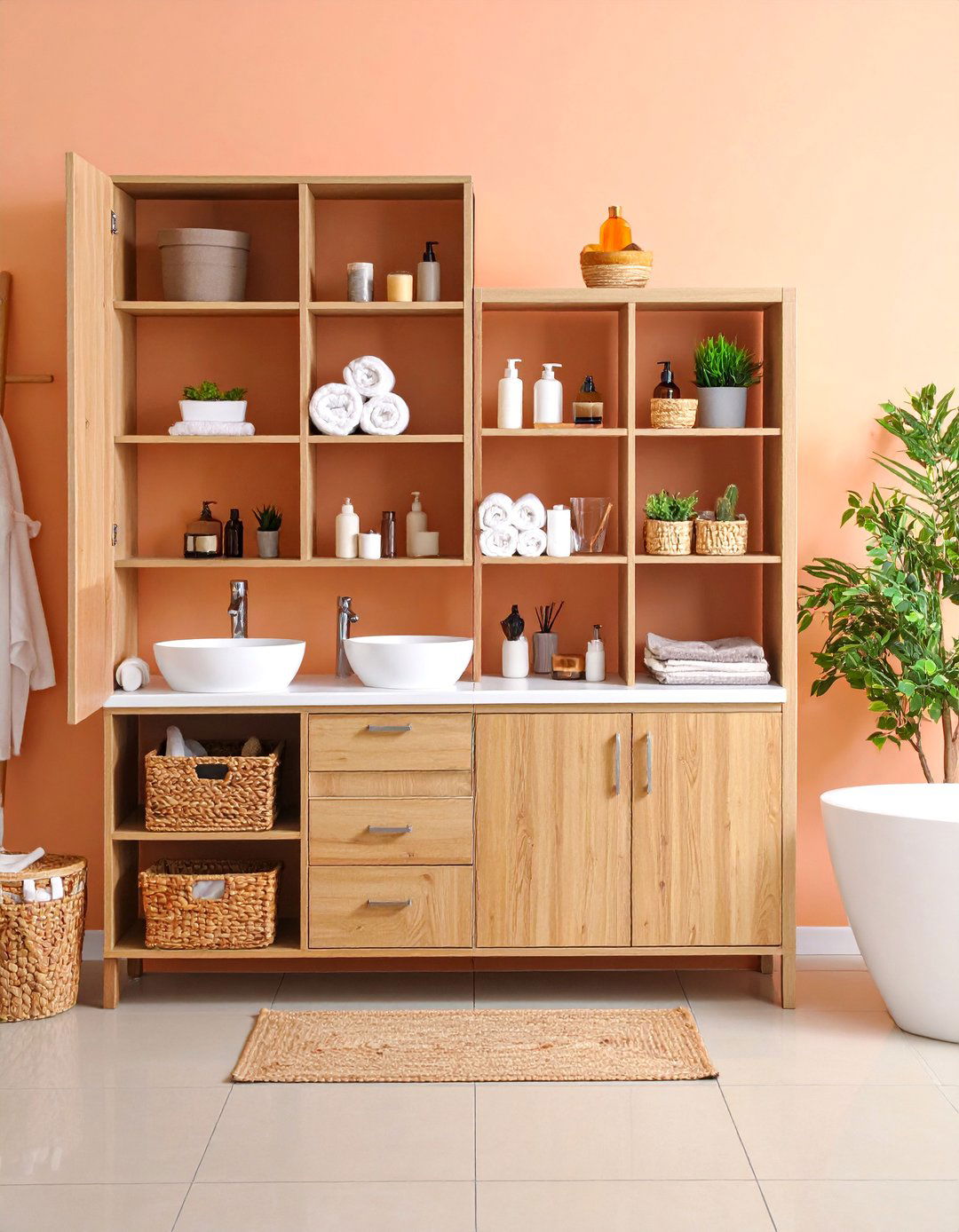 Bathroom Cabinet with Retractable Storage Accessories - 25 Bathroom Cabinet Ideas