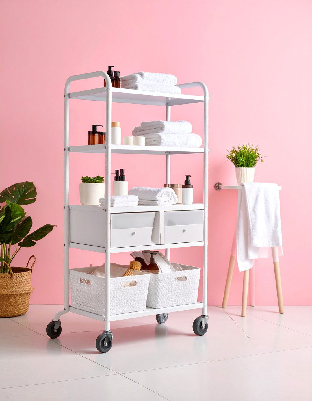 Bathroom Cart with Wheels and Multi Tier Storage - 25 Bathroom Storage Ideas