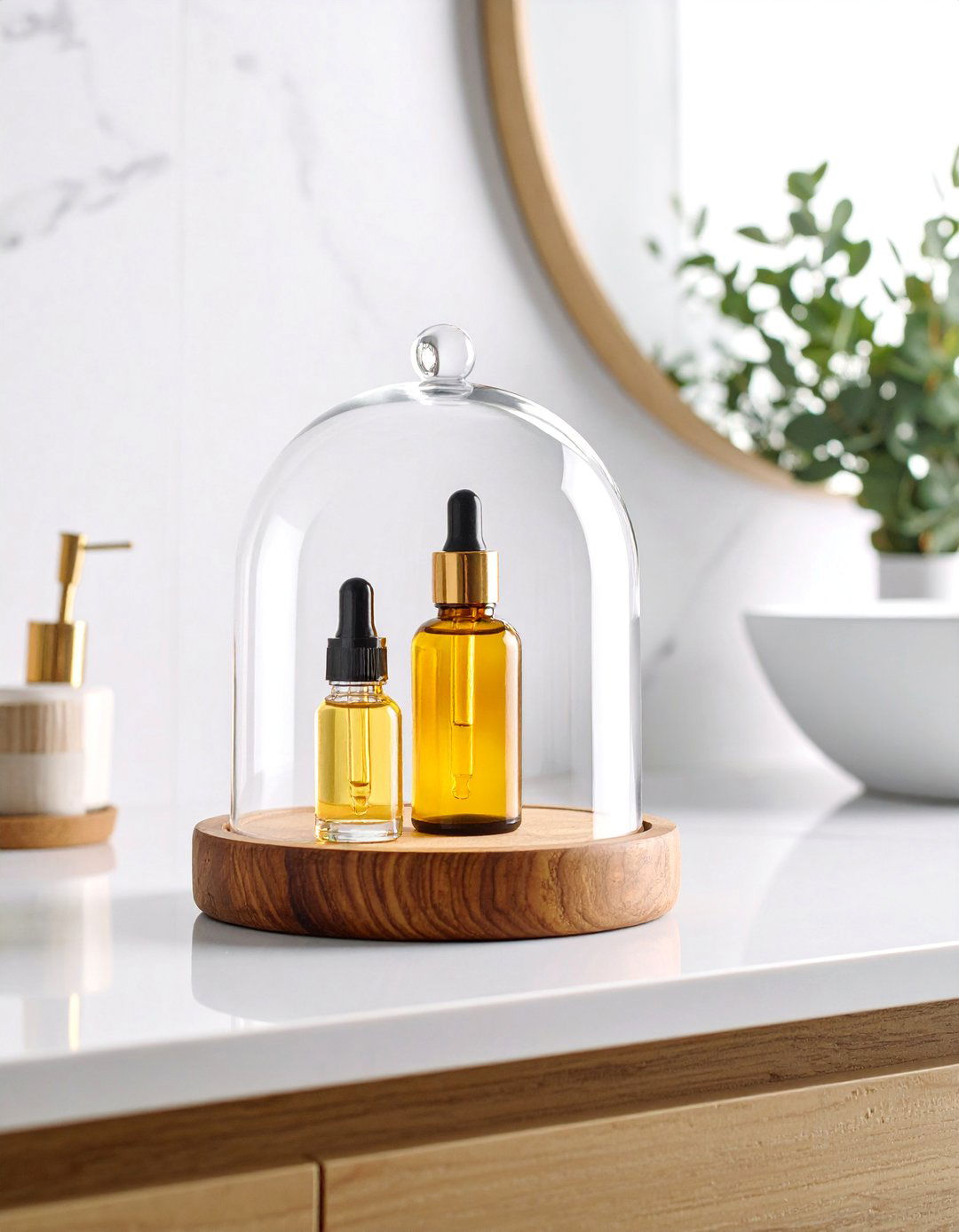 Bathroom Counter Glass Cloche Display Pod - 25 Bathroom Counter Organization Ideas