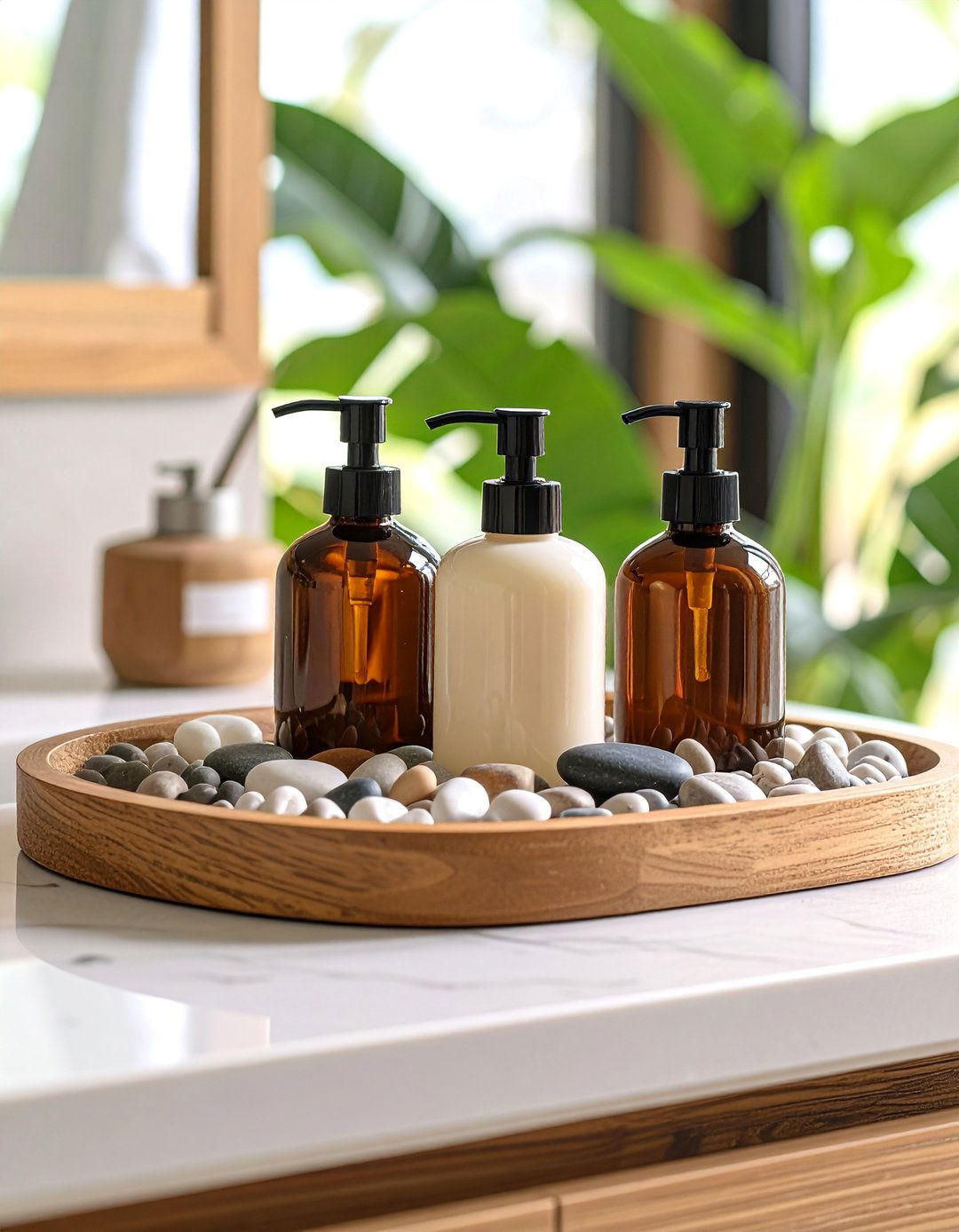 Bathroom Counter Recessed Tray with Pebble Base - 25 Bathroom Counter Organization Ideas