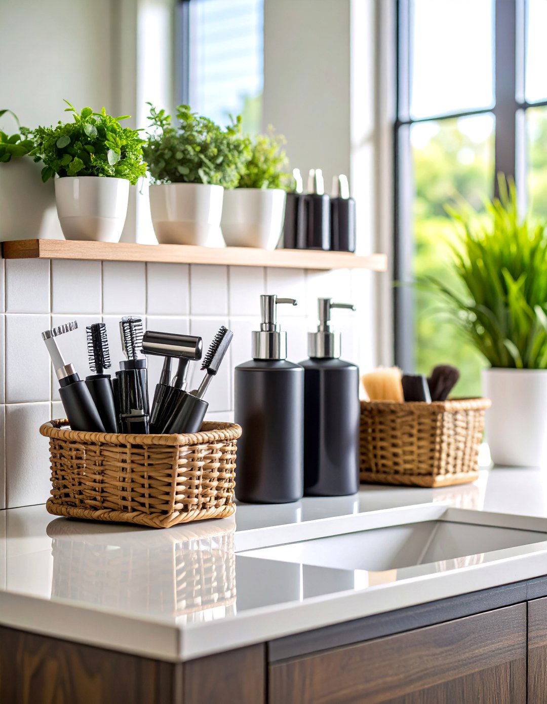 Bathroom Counter Suction Cup Accessory Rail - 25 Bathroom Counter Organization Ideas