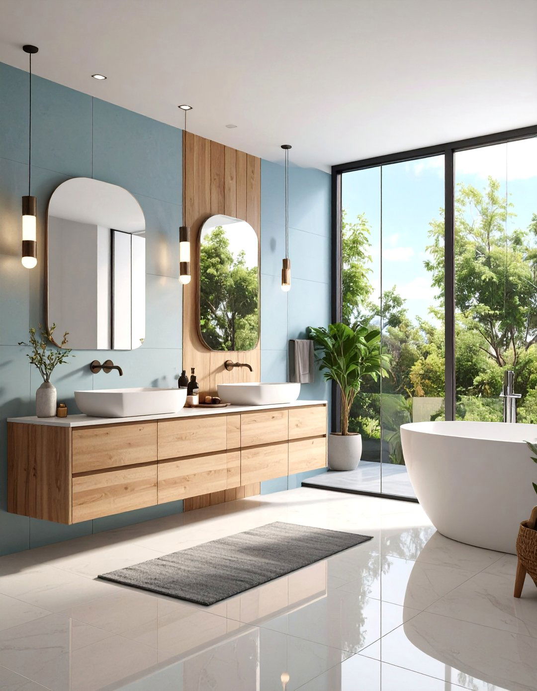 Bathroom Design with Floating Vanities and Geometric Tiles - 25 Bauhaus Interior Design Ideas