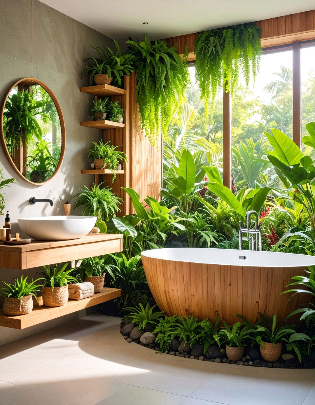 Bathroom Spa Indoor Garden with Moisture Loving Plants - 25 Indoor Garden Ideas