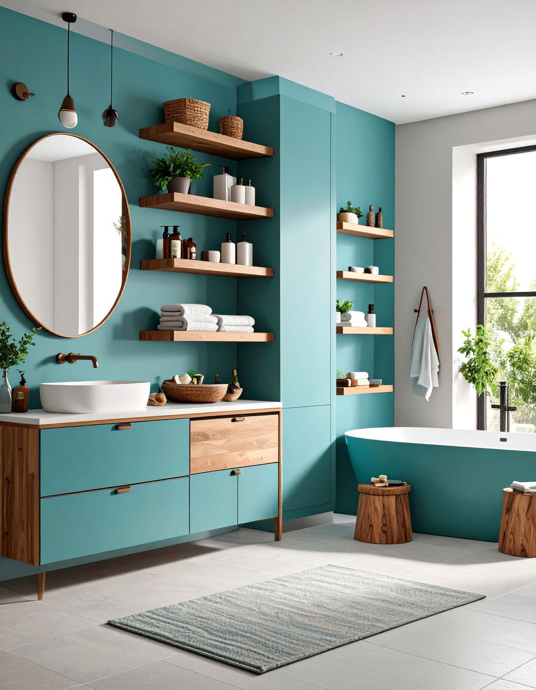 Bathroom with Asymmetrical Storage Solutions - 25 Asymmetrical Balance Interior Design Ideas