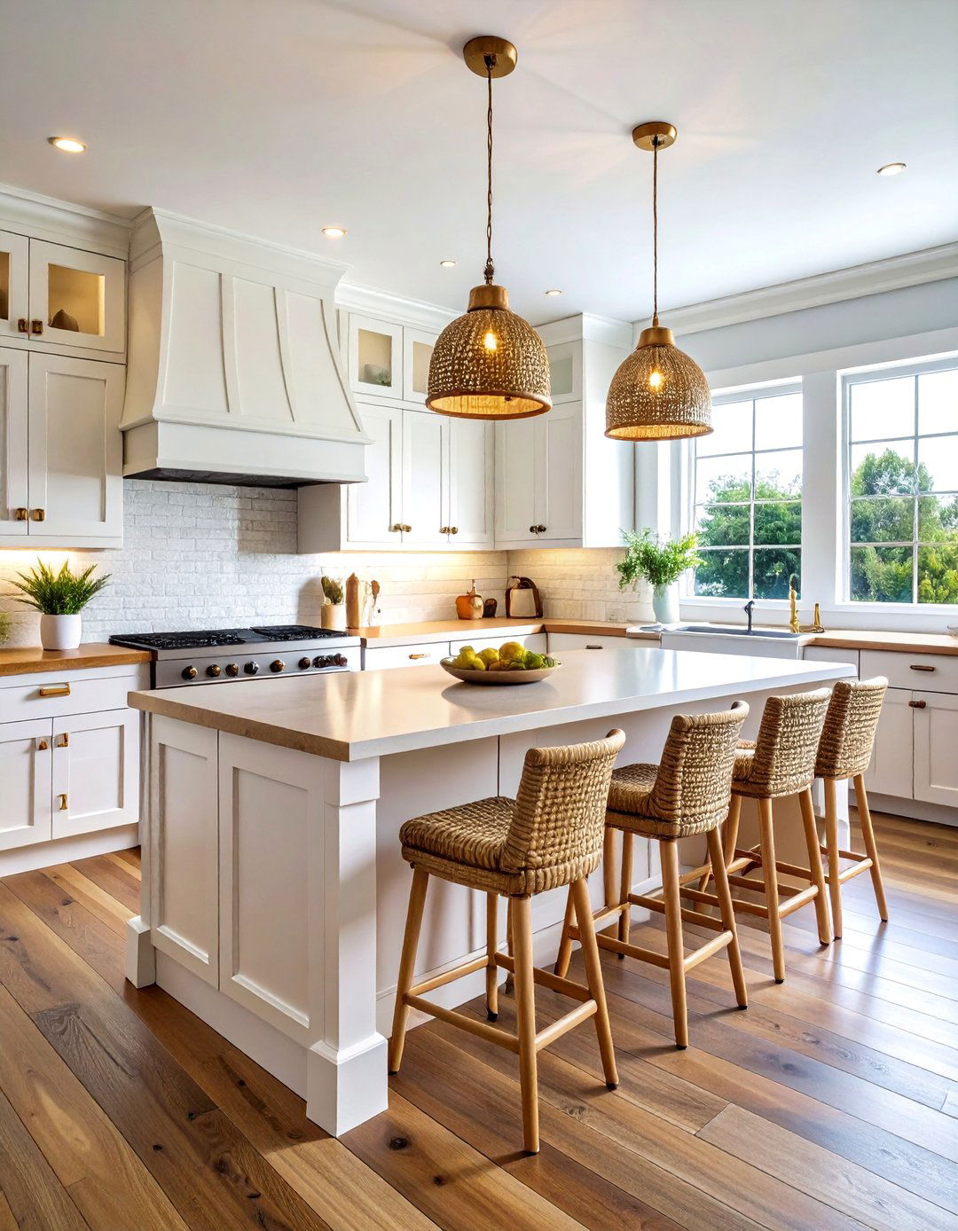 Beach Cottage Kitchen with Woven Bar Stools - 25 Beach House Decor Ideas