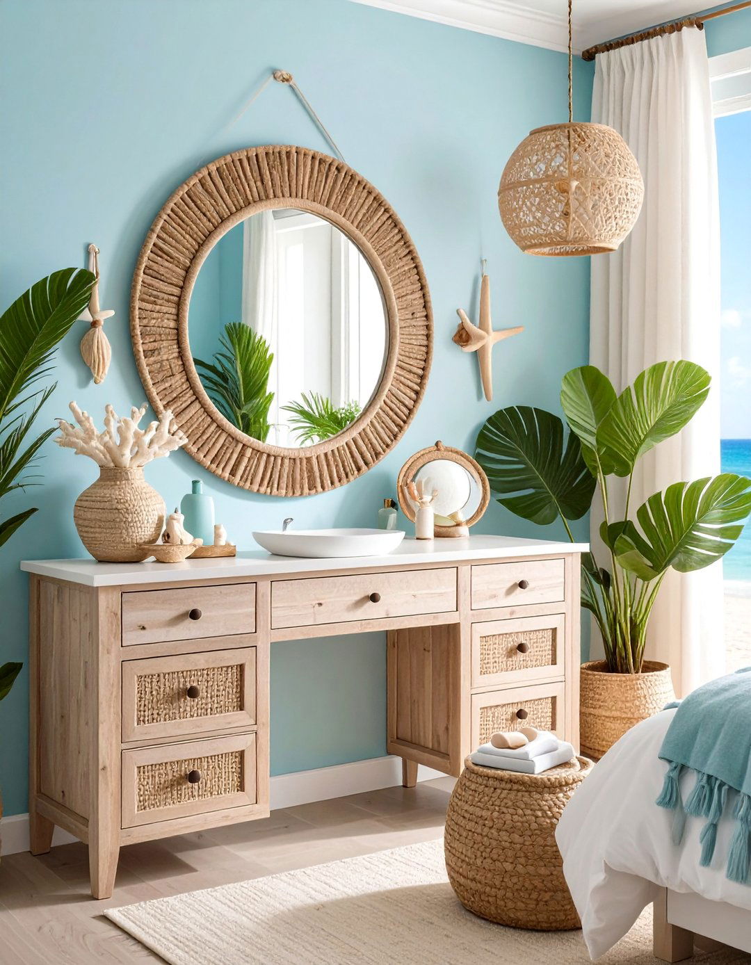 Beach House Coastal Vanity with Weathered Wood - 25 Makeup Room Ideas