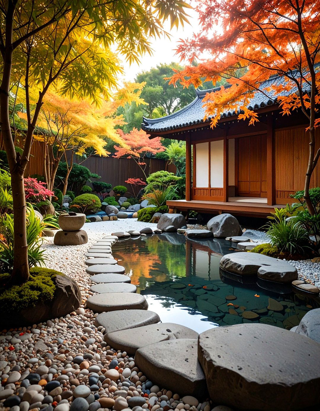 Beach Pebble Zen Garden with Bamboo Elements - 25 Rock Landscaping Ideas