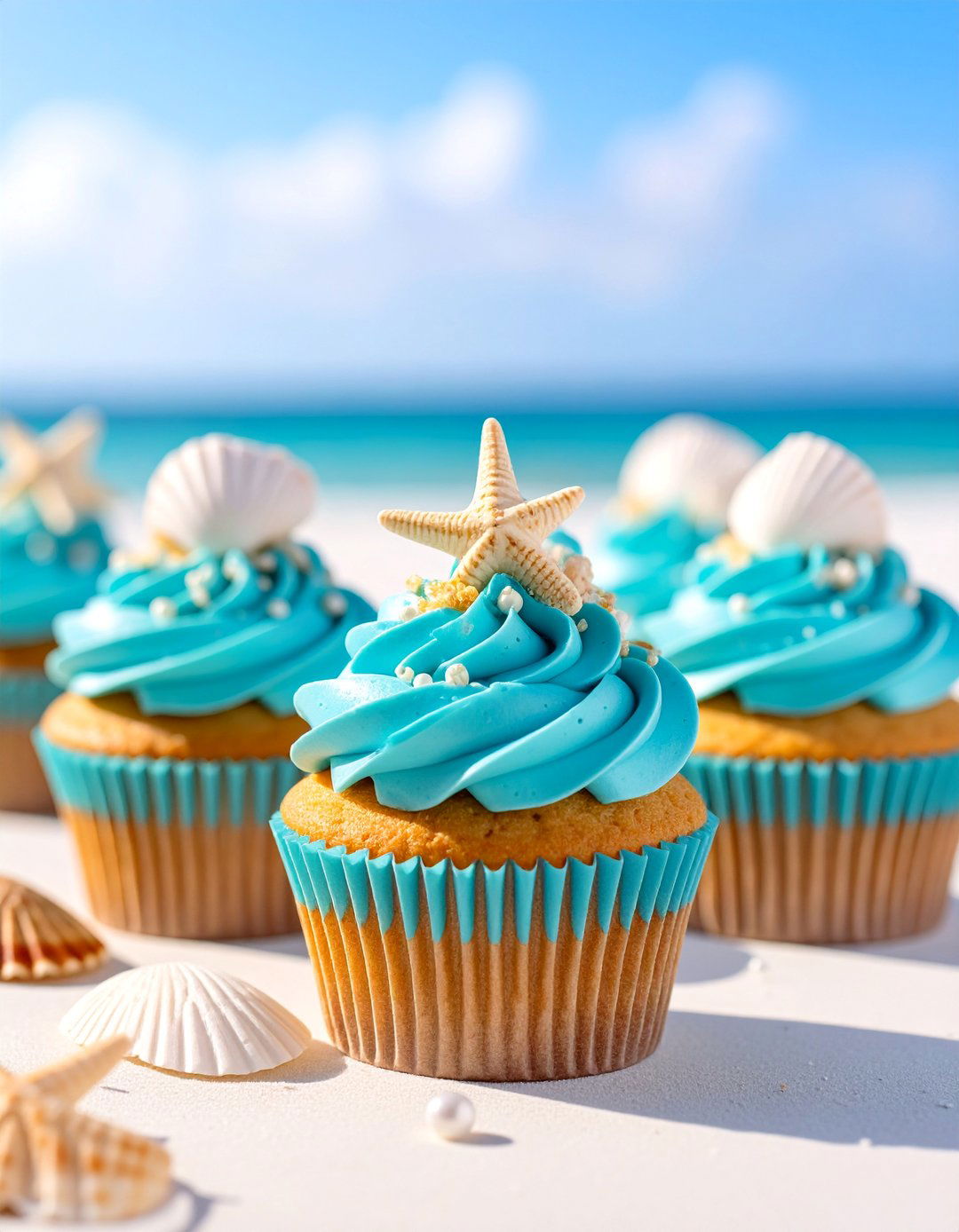 Beach Wedding Cupcakes with Sandy Sugar and Seashell Toppers - 25 Wedding Cupcake Ideas