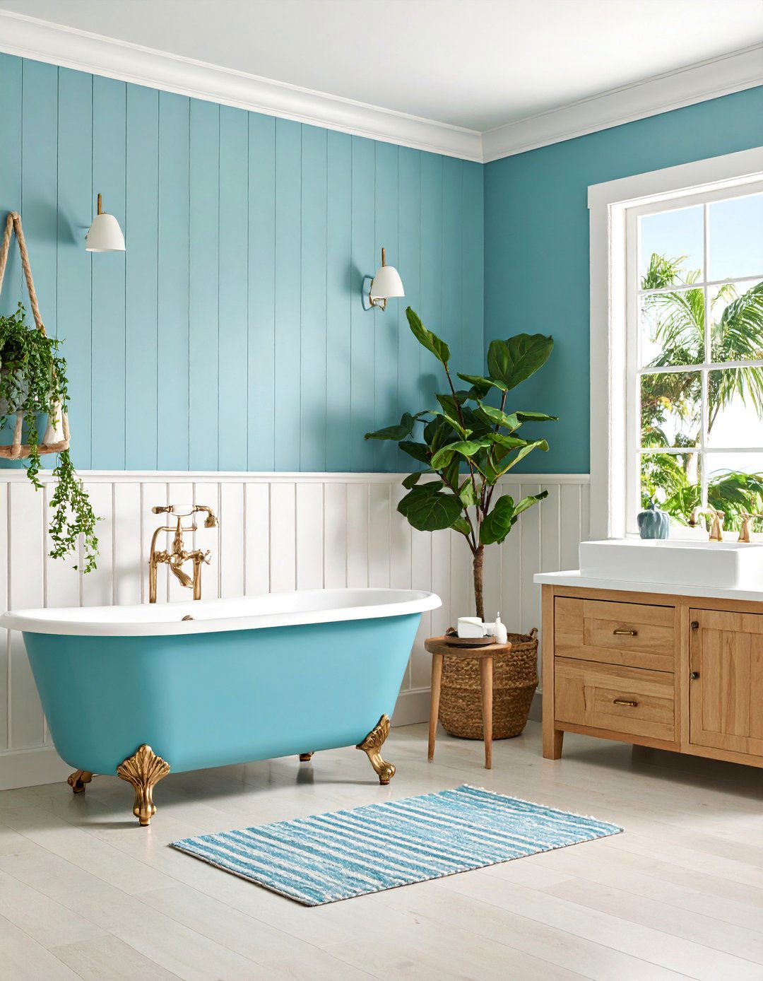 Beadboard Bathroom Wainscoting with Maritime Flair - 25 Wall Molding Ideas