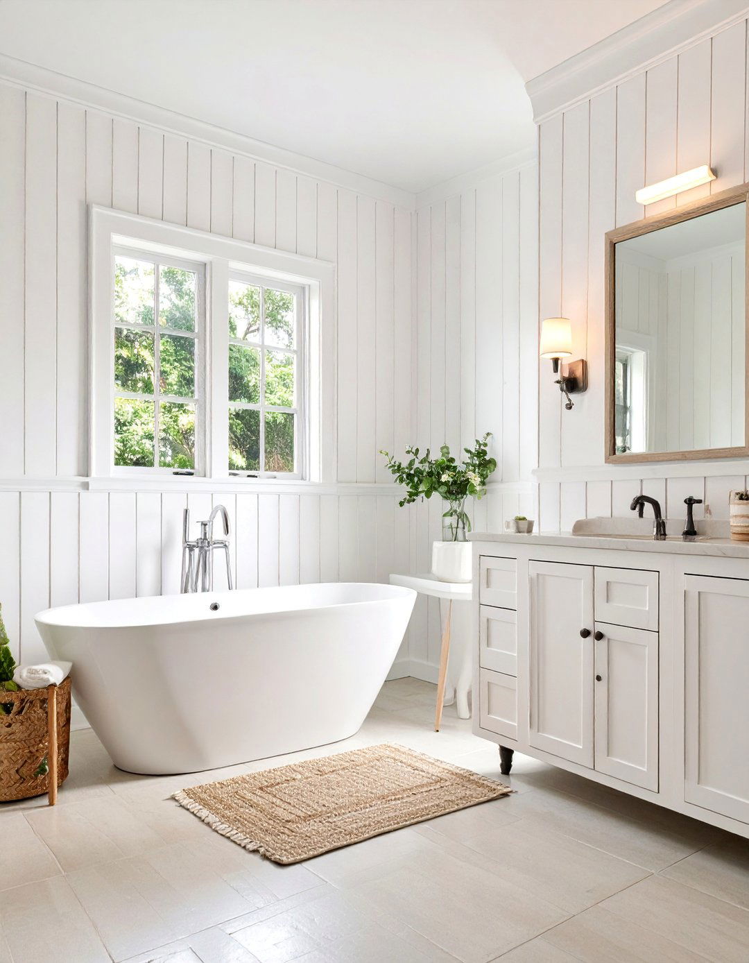 Beadboard Wainscoting with Chair Rail - 25 Bathroom Wall Paneling Ideas