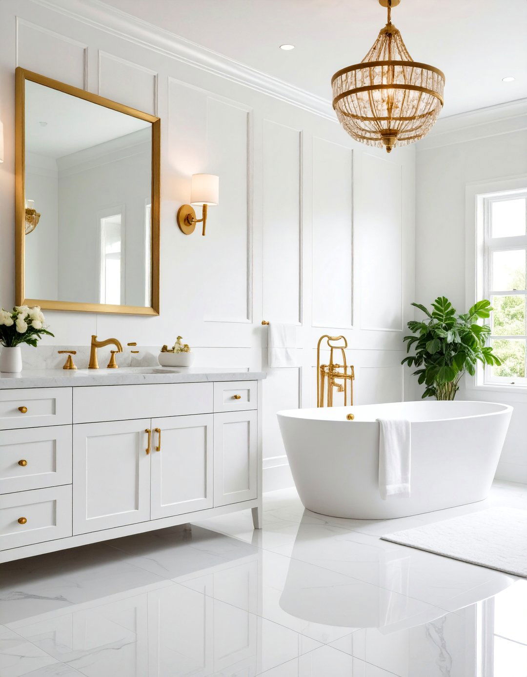 Beadboard with Brass Accent Integration - 25 Beadboard Bathroom Ideas