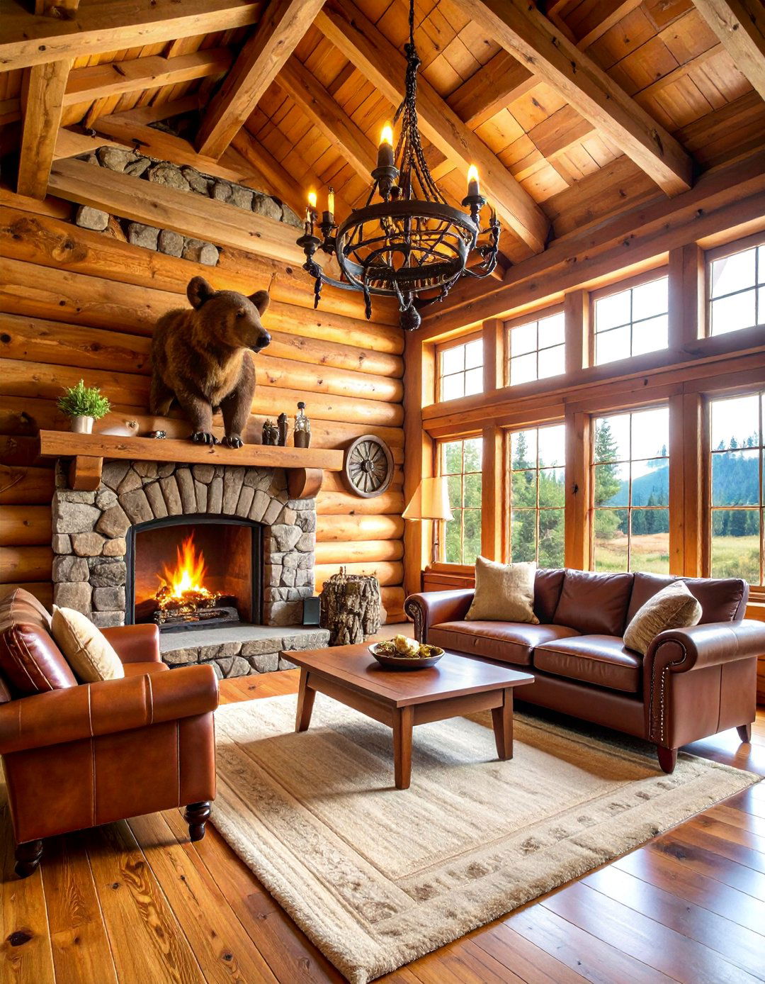 Bear Hunters Den with Log Cabin Ambiance - 25 Hunting Man Cave Ideas