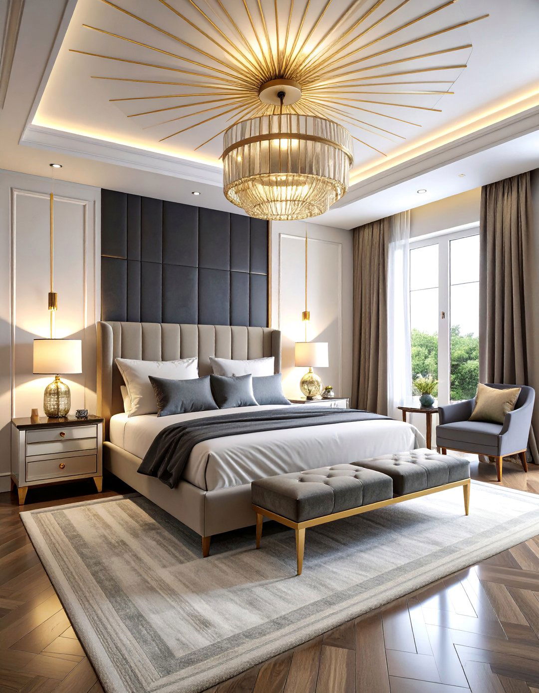 Bedroom Ceiling Art Deco Sunburst Design - 25 Bedroom Ceiling Ideas