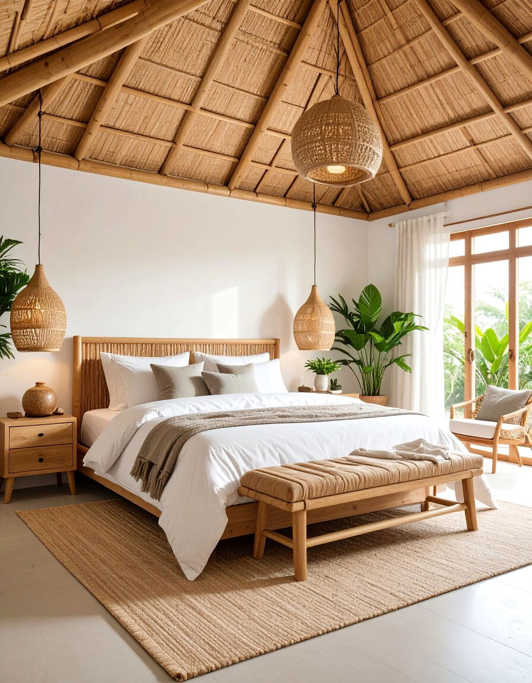 Bedroom Ceiling Bamboo Woven Texture - 25 Bedroom Ceiling Ideas