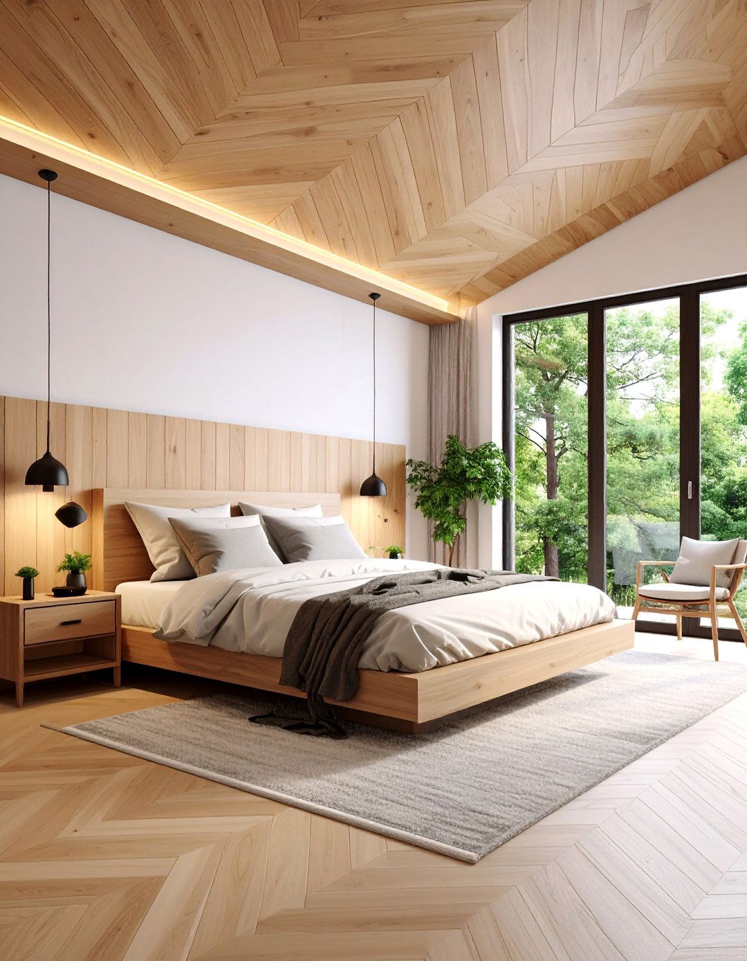 Bedroom Ceiling Herringbone Wood Layout - 25 Bedroom Ceiling Ideas
