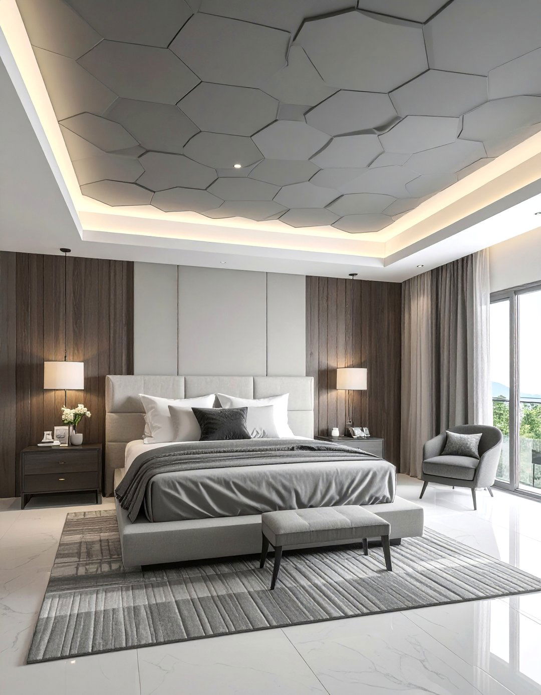 Bedroom Ceiling Modern Geometric Panels - 25 Bedroom Ceiling Ideas