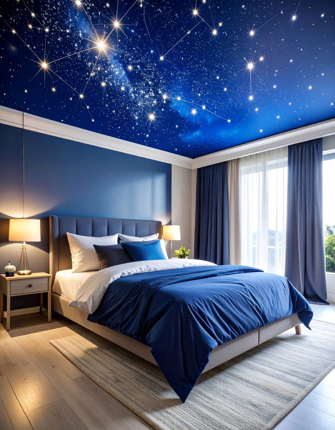 Bedroom Ceiling Painted Night Sky Mural - 25 Bedroom Ceiling Ideas