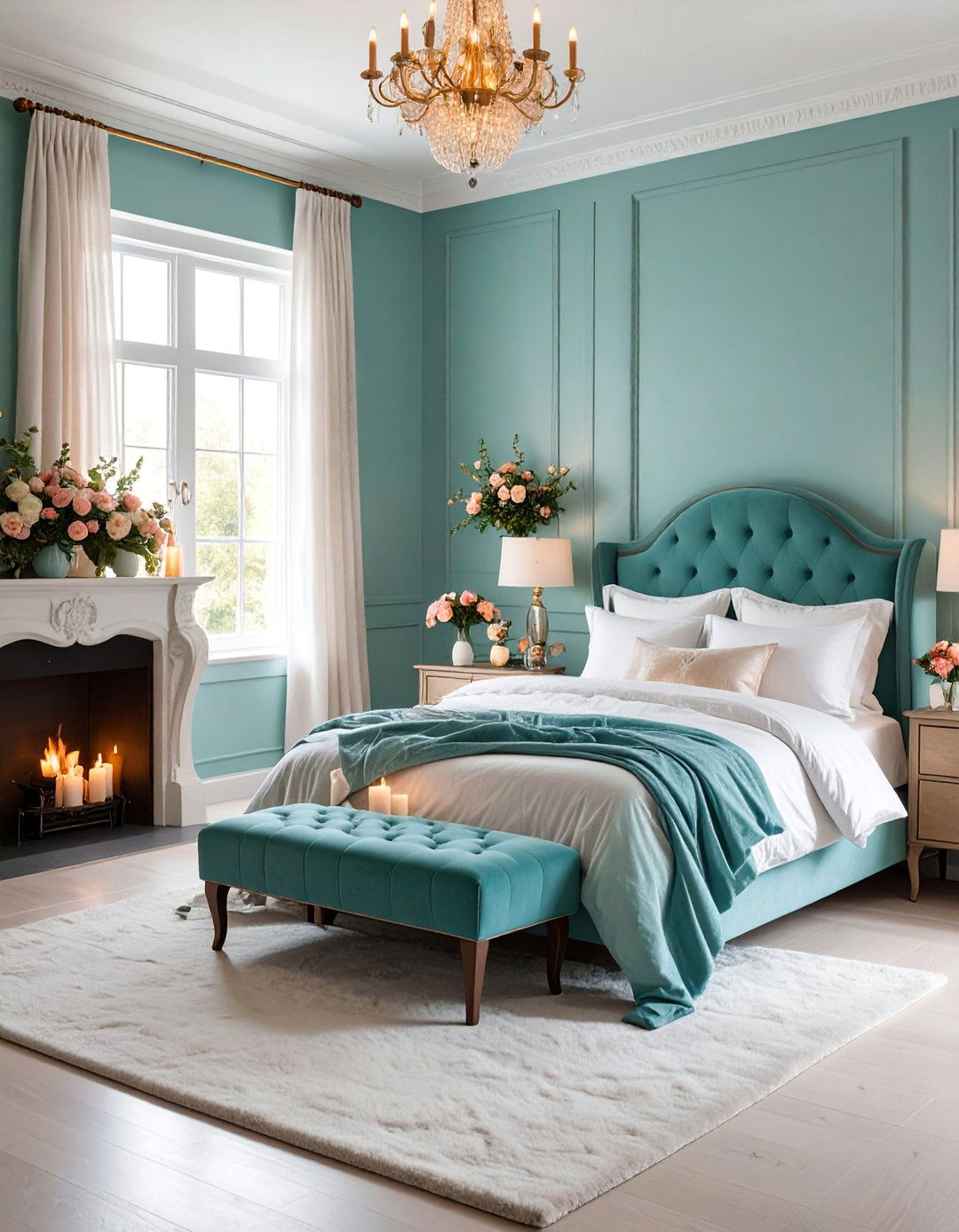 Bedroom Fireplace with Romantic Candles and Soft Textures - 25 Faux Fireplace Ideas