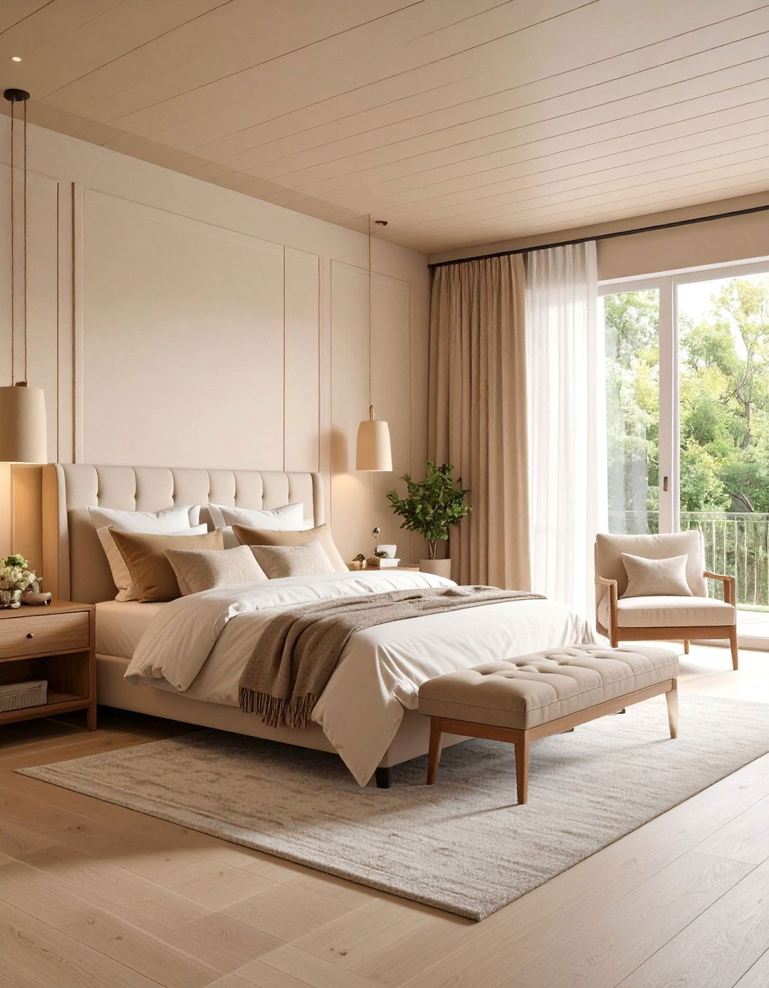 Bedroom Retreat Beadboard Ceiling in Soft Neutrals - 25 Beadboard Ceiling Design Ideas
