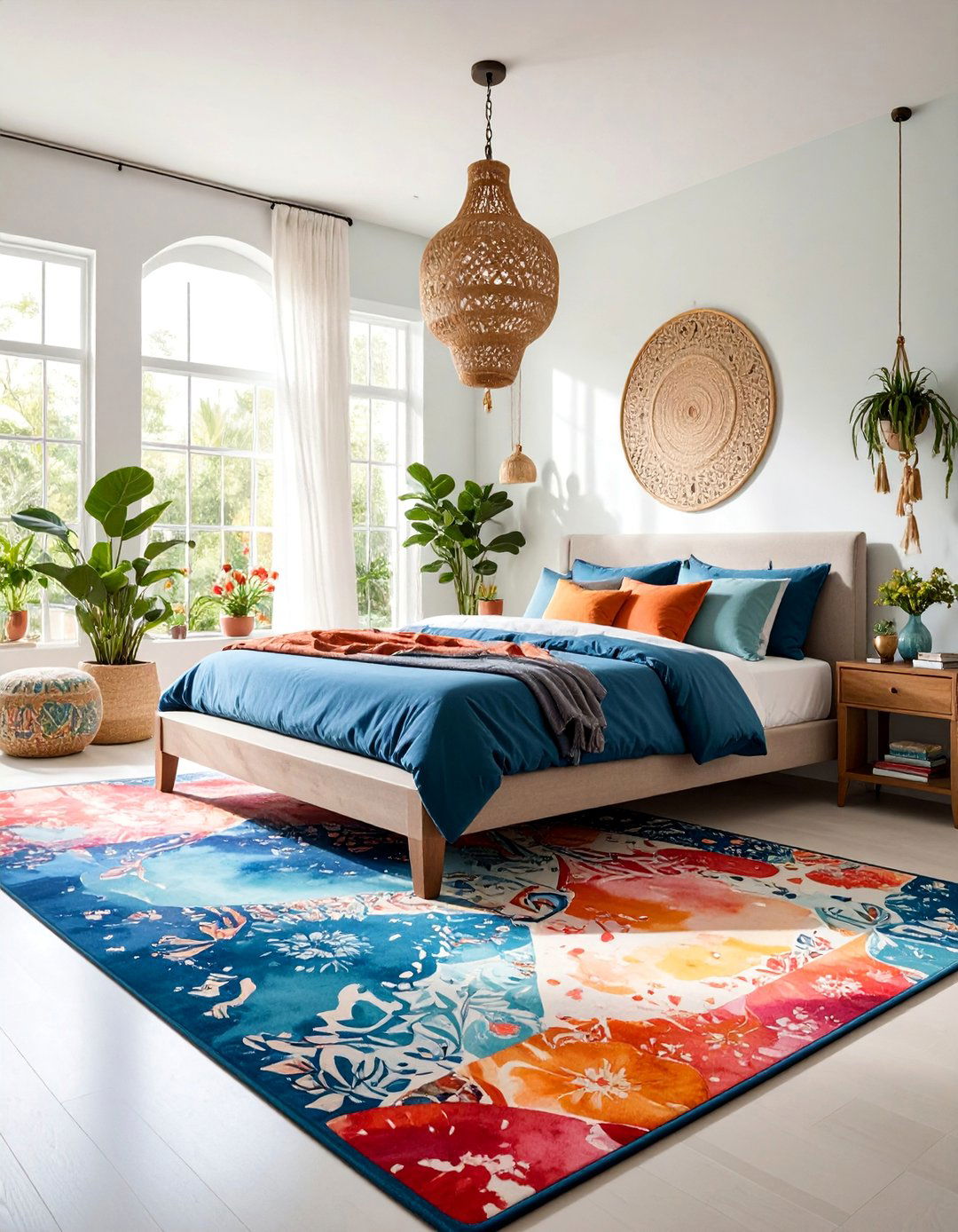Bedroom Rug with Watercolor Inspired Patterns - 25 bedroom rug ideas