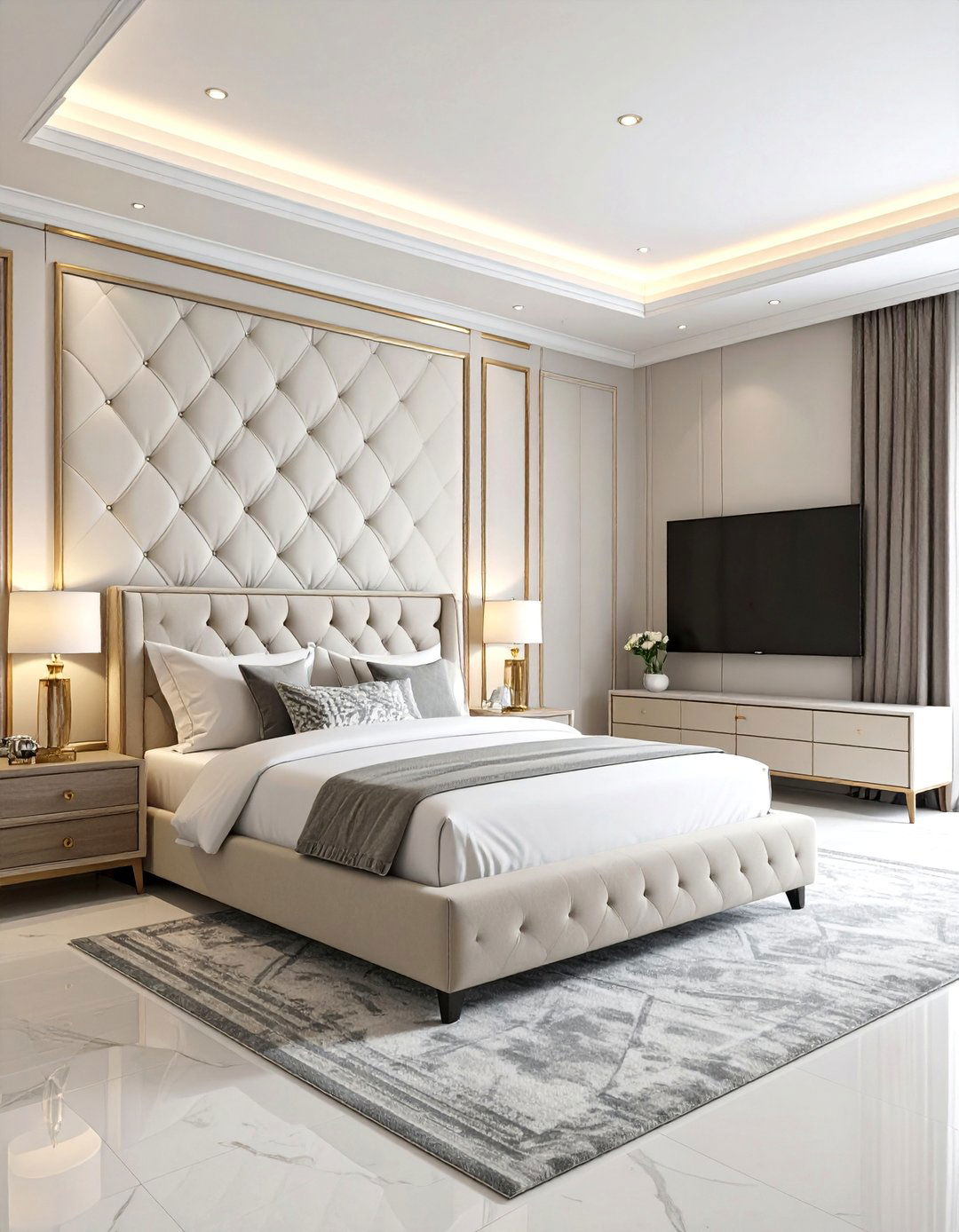 Bedroom TV Tufted Upholstered Media Wall - 25 Bedroom Tv Ideas