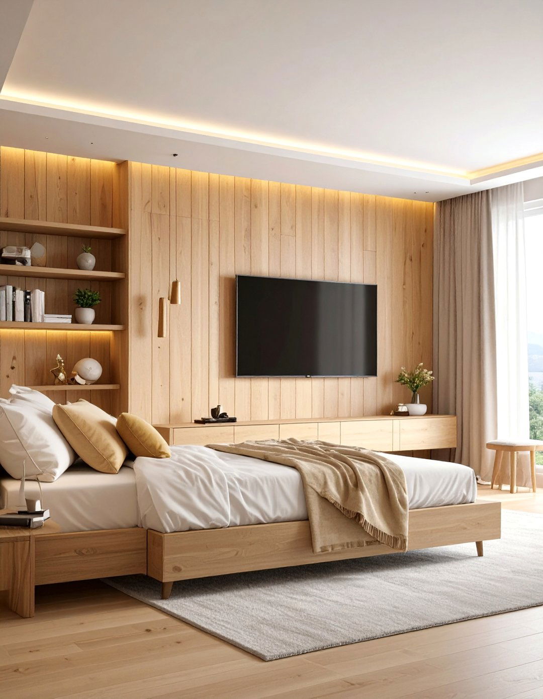 Bedroom TV Wooden Accent Wall Feature - 25 Bedroom Tv Ideas