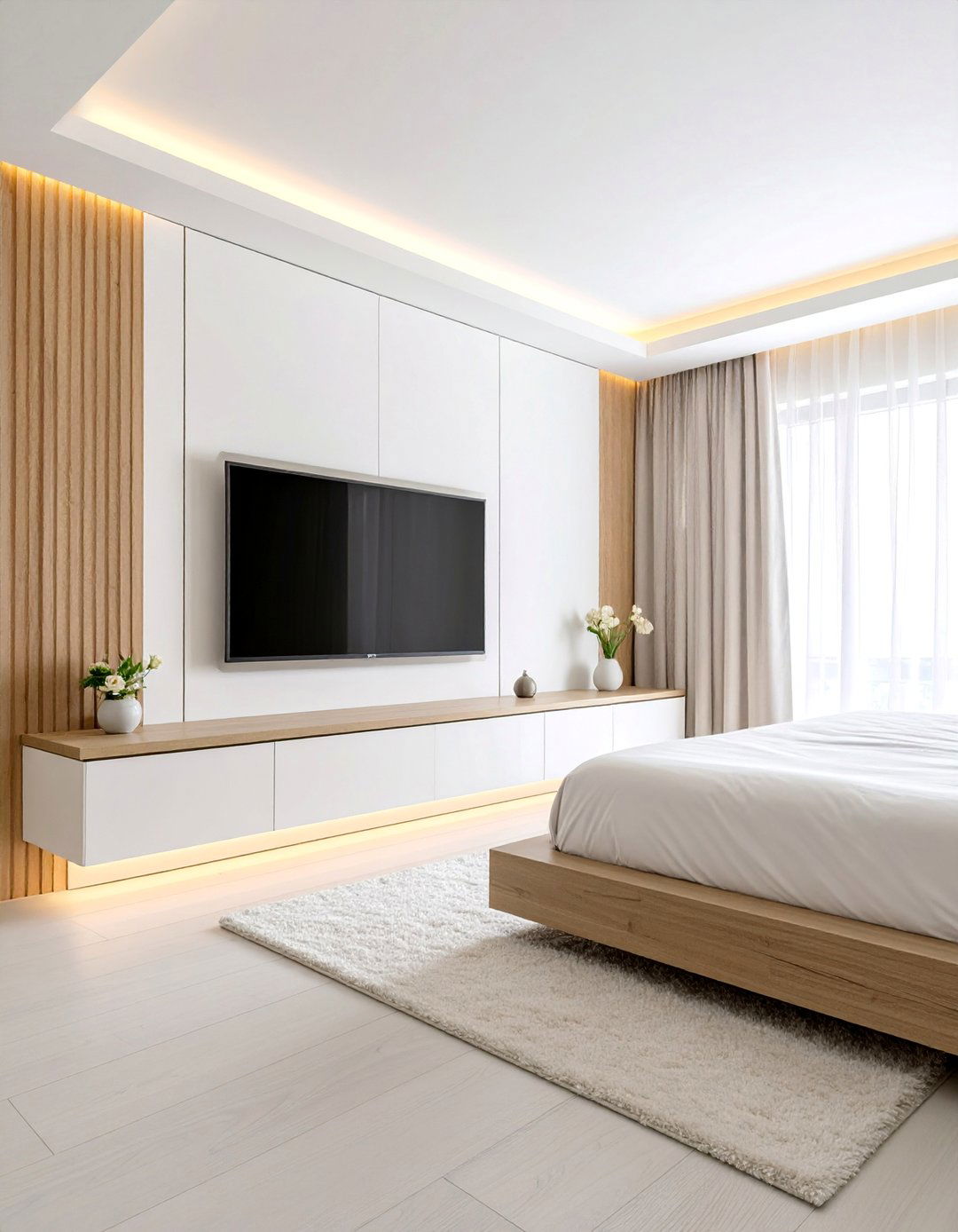 Bedroom TV with Floating Media Console - 25 Bedroom Tv Ideas