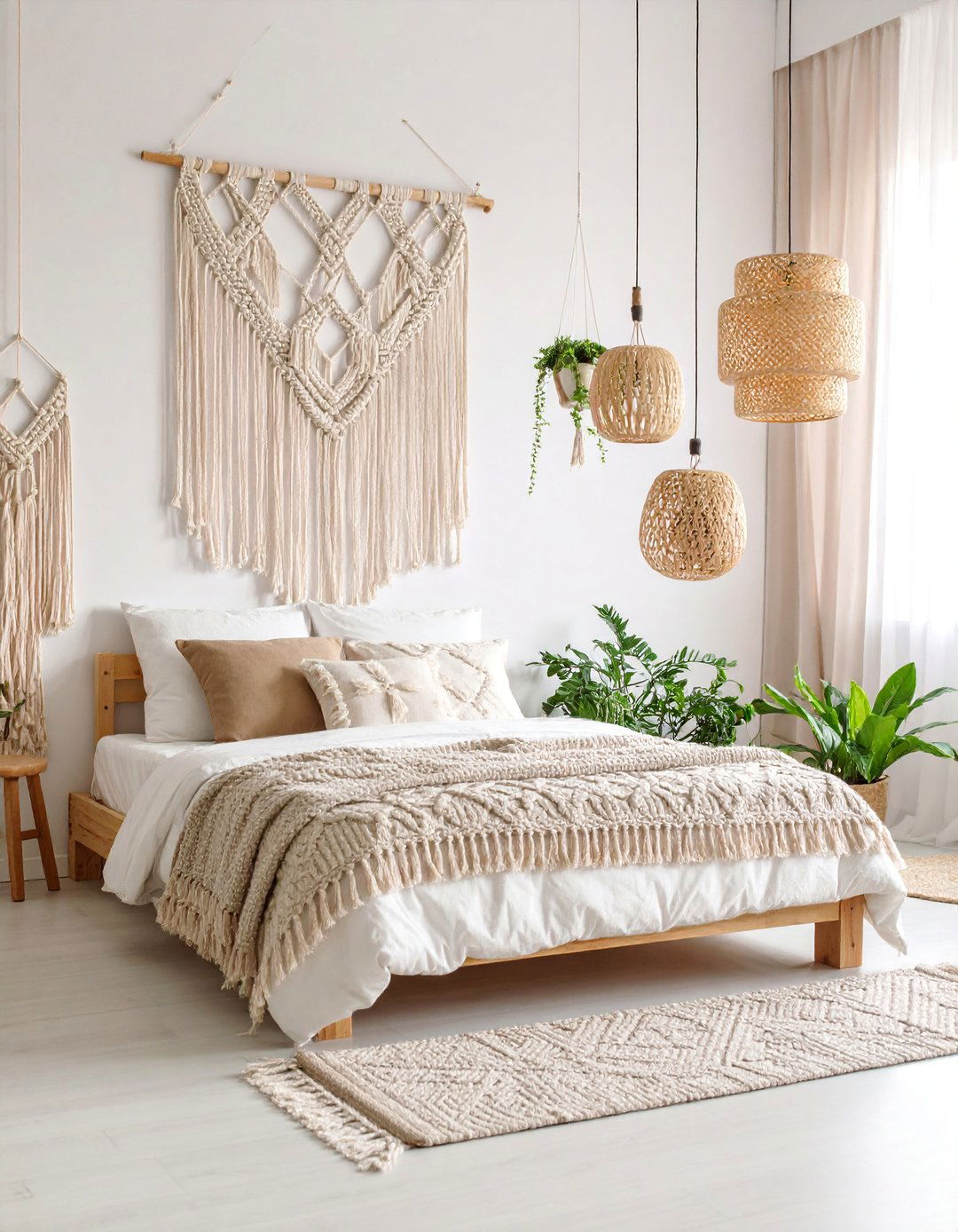 Bedroom with Hanging Macrame Elements - 25 Boho-scandinavian Design and Decor Ideas
