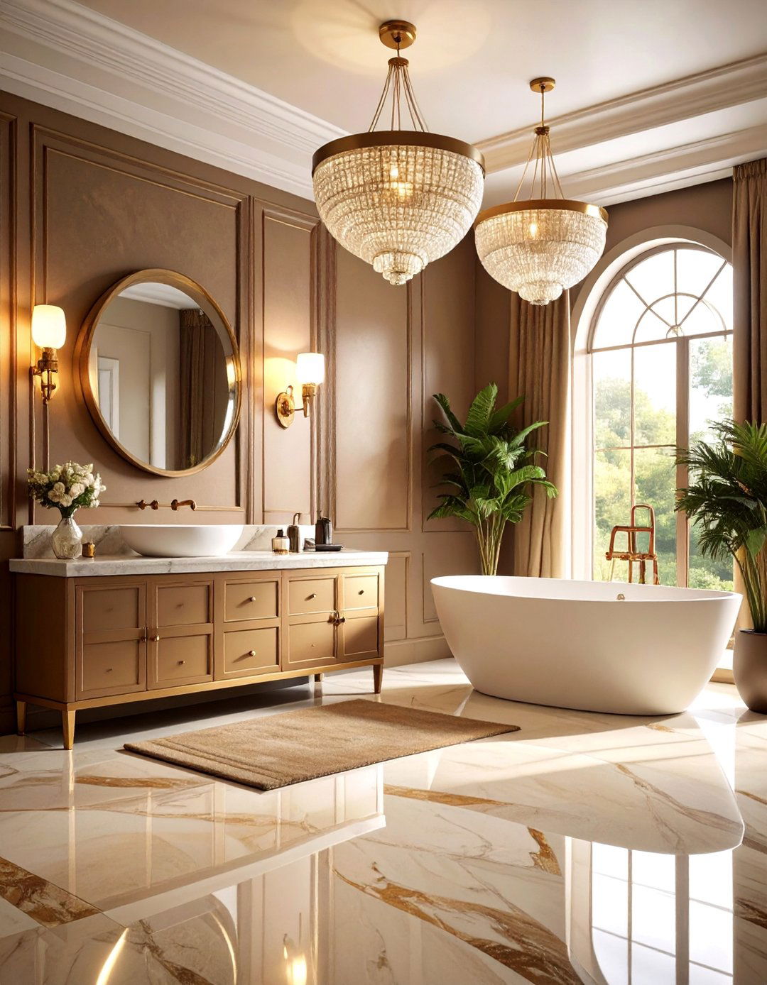 Beige And Bronze Brown Bathroom Art Deco - 25 Brown Bathroom Ideas